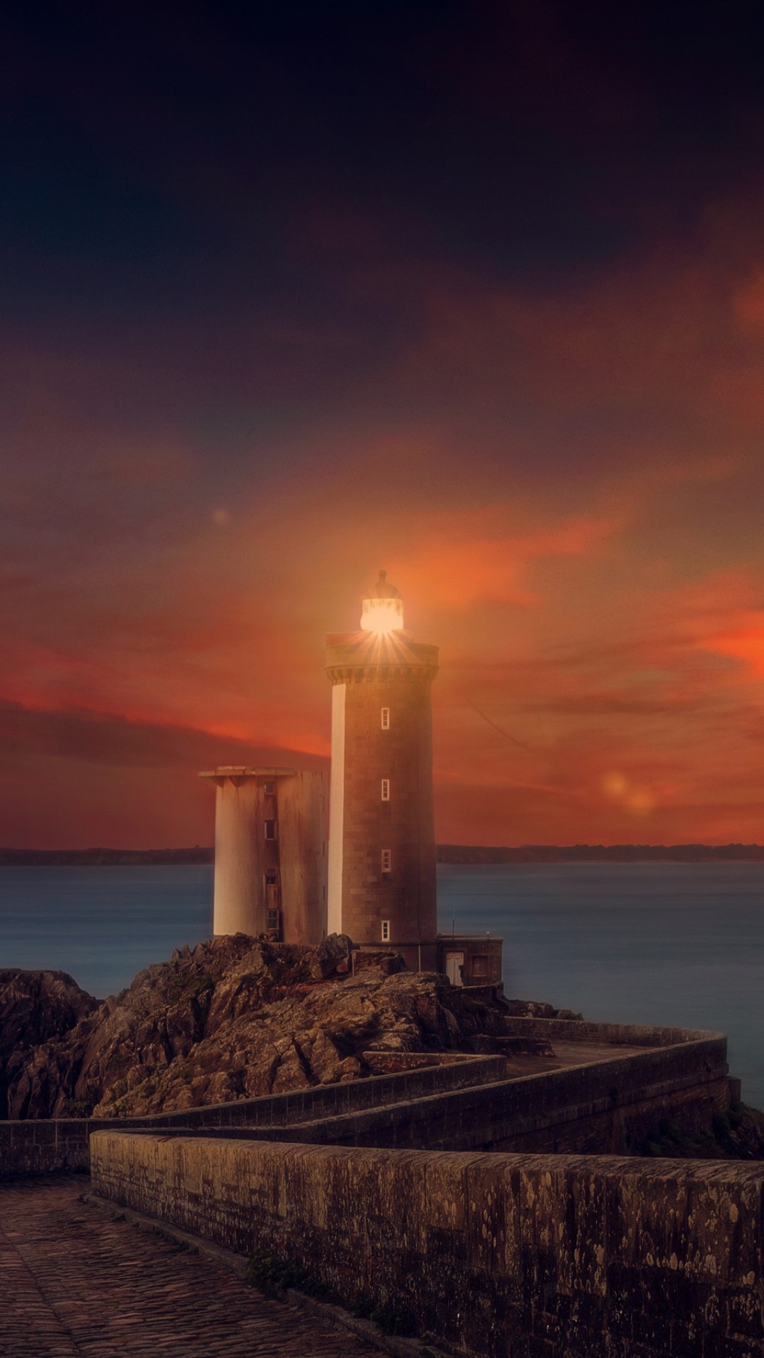 Sonnenuntergang Blick auf Küstenleuchtturm, 1080x1920 Full HD Handy