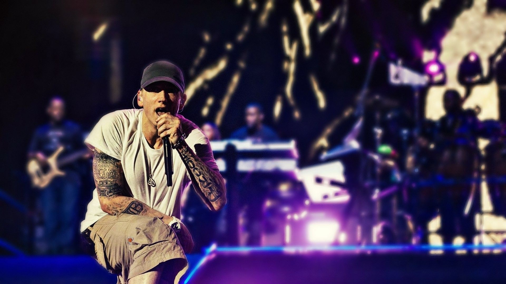 Concert: Eminem, An American rapper, songwriter and record producer, Slim Shady, 2016. 1920x1080 Full HD Background.