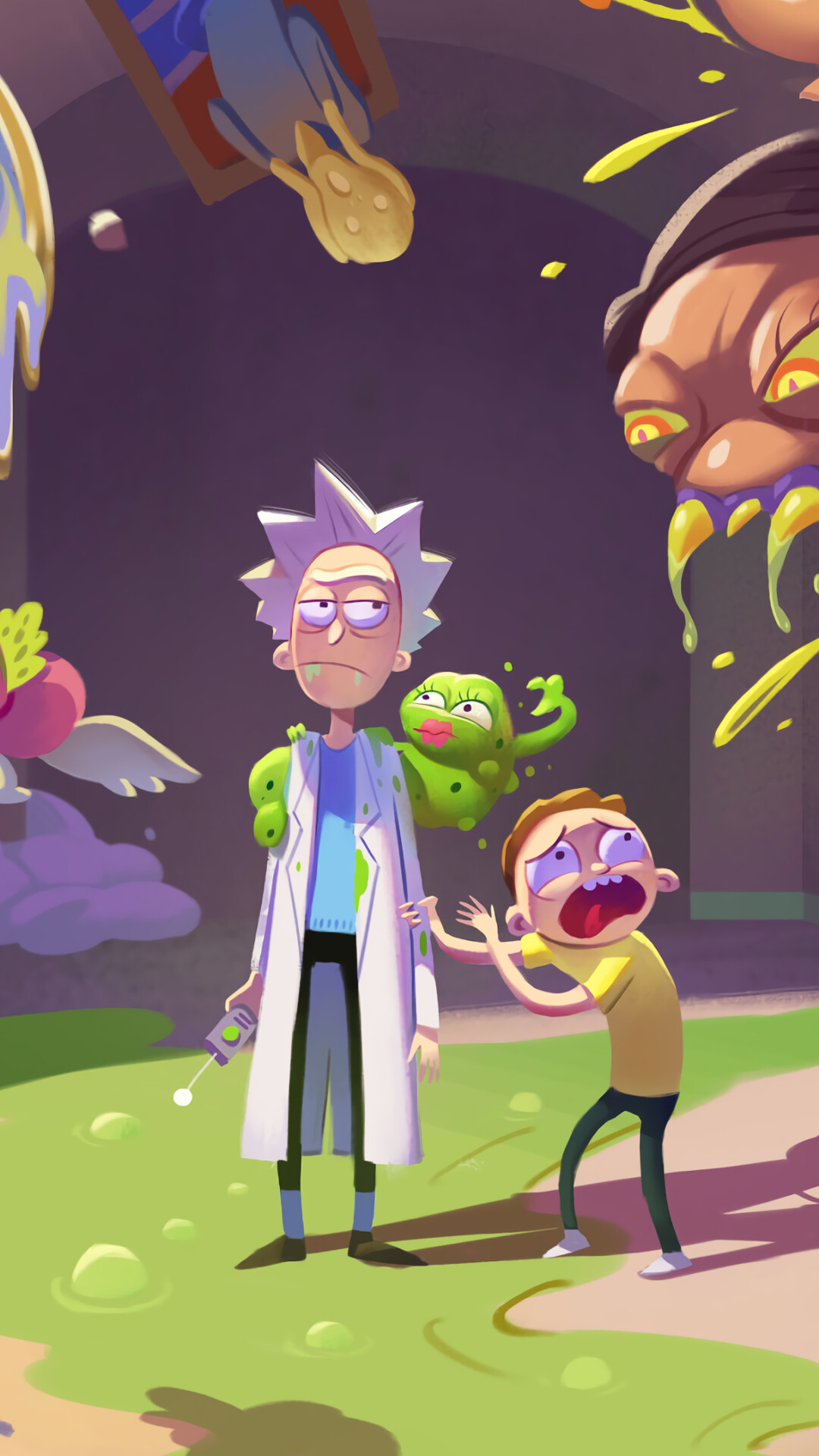 Rick and Morty: The adventures of a scientist and alcoholic, and his grandson. 1080x1920 Full HD Background.
