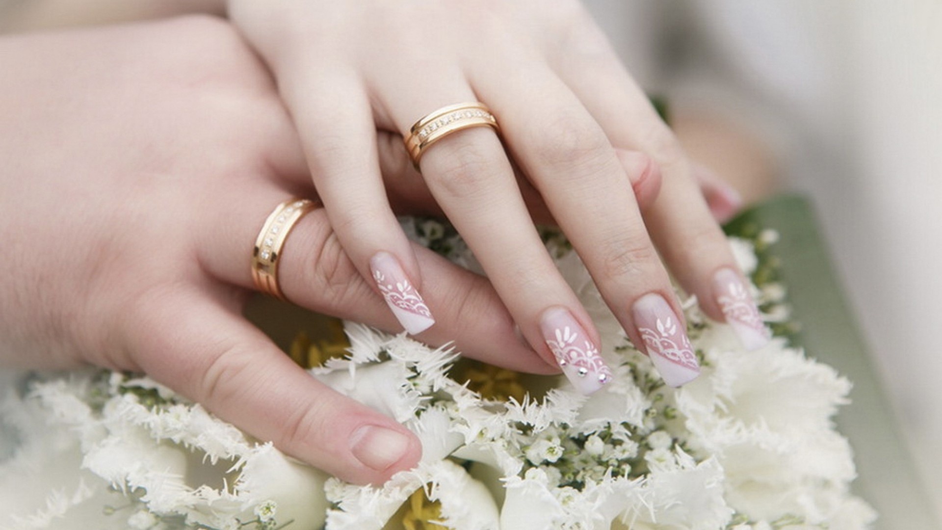Hands, Nails, Fingers, Couple, Wedding rings, Marriage, Wreath, Wallpaper, 1920x1080 Full HD Desktop
