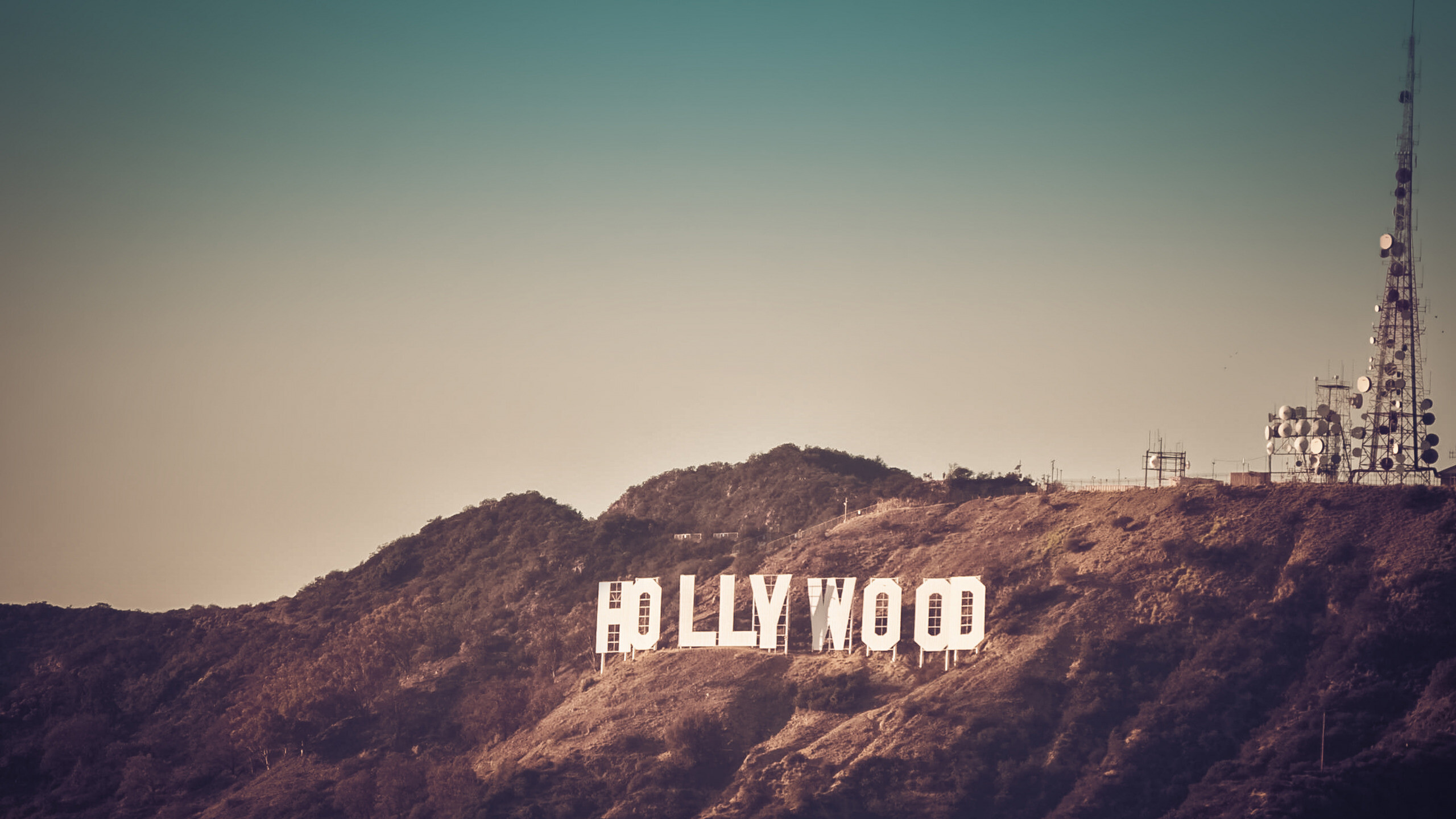 Hollywood Sign: USA, Los Angeles, California, United States, Griffin Park, Mount Lee. 2560x1440 HD Background.