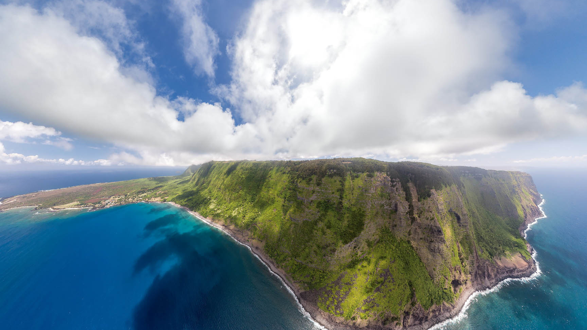 Molokai Island, Sea cliffs, Kalaupapa peninsula, Panorama, 1920x1080 Full HD Desktop