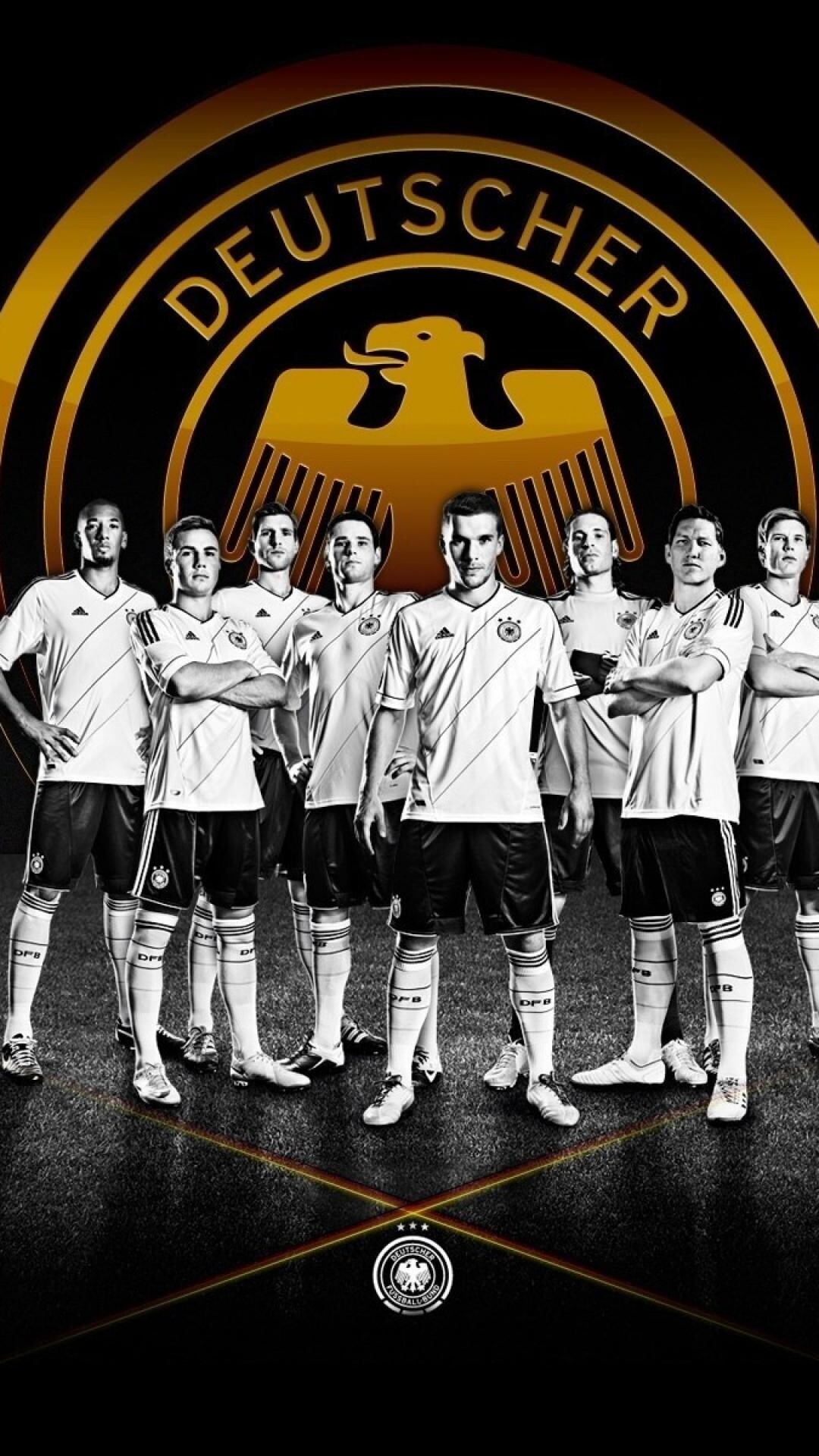Germany Soccer Team: Bastian Schweinsteiger, Mario Gotze, Monochrome professional footballers, Football championship winners. 1080x1920 Full HD Background.