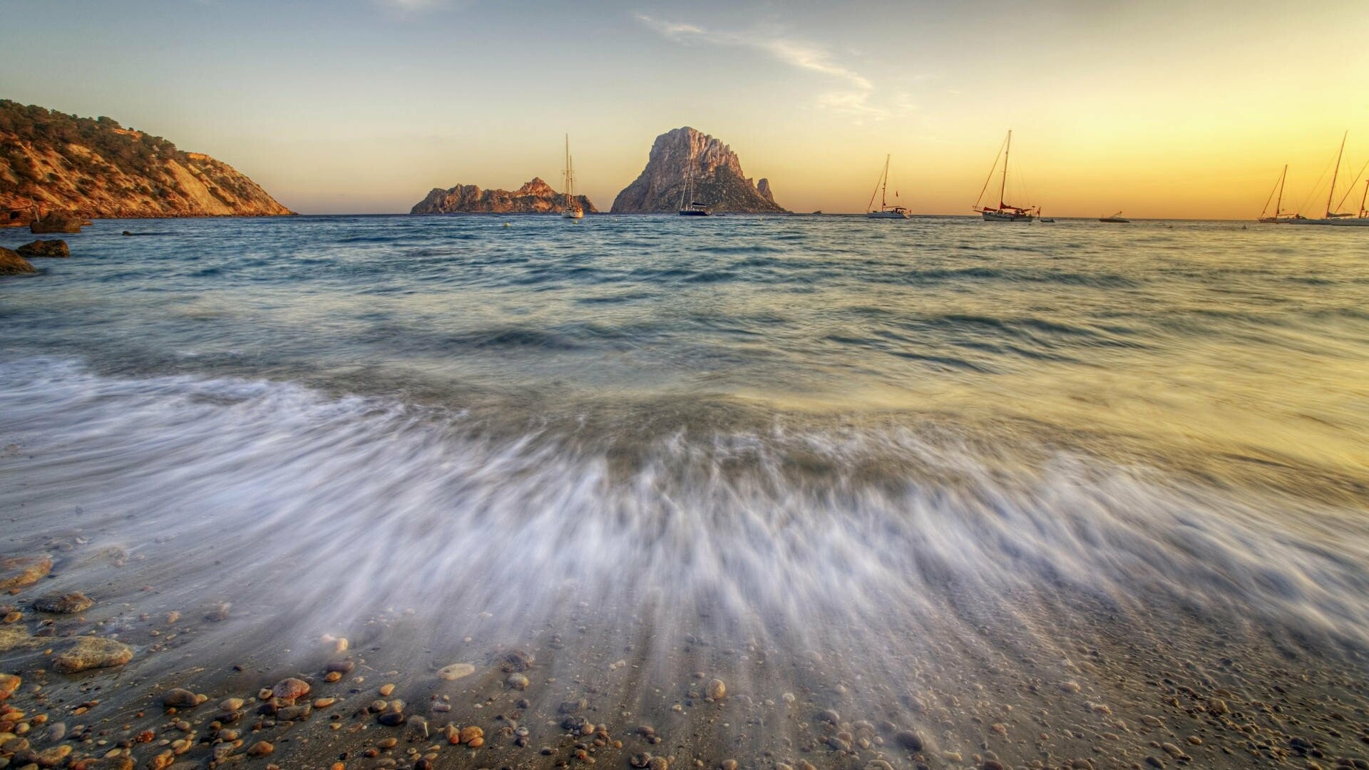 Ibiza: Sunset, Island, Beautiful beaches, Spain. 1920x1080 Full HD Background.
