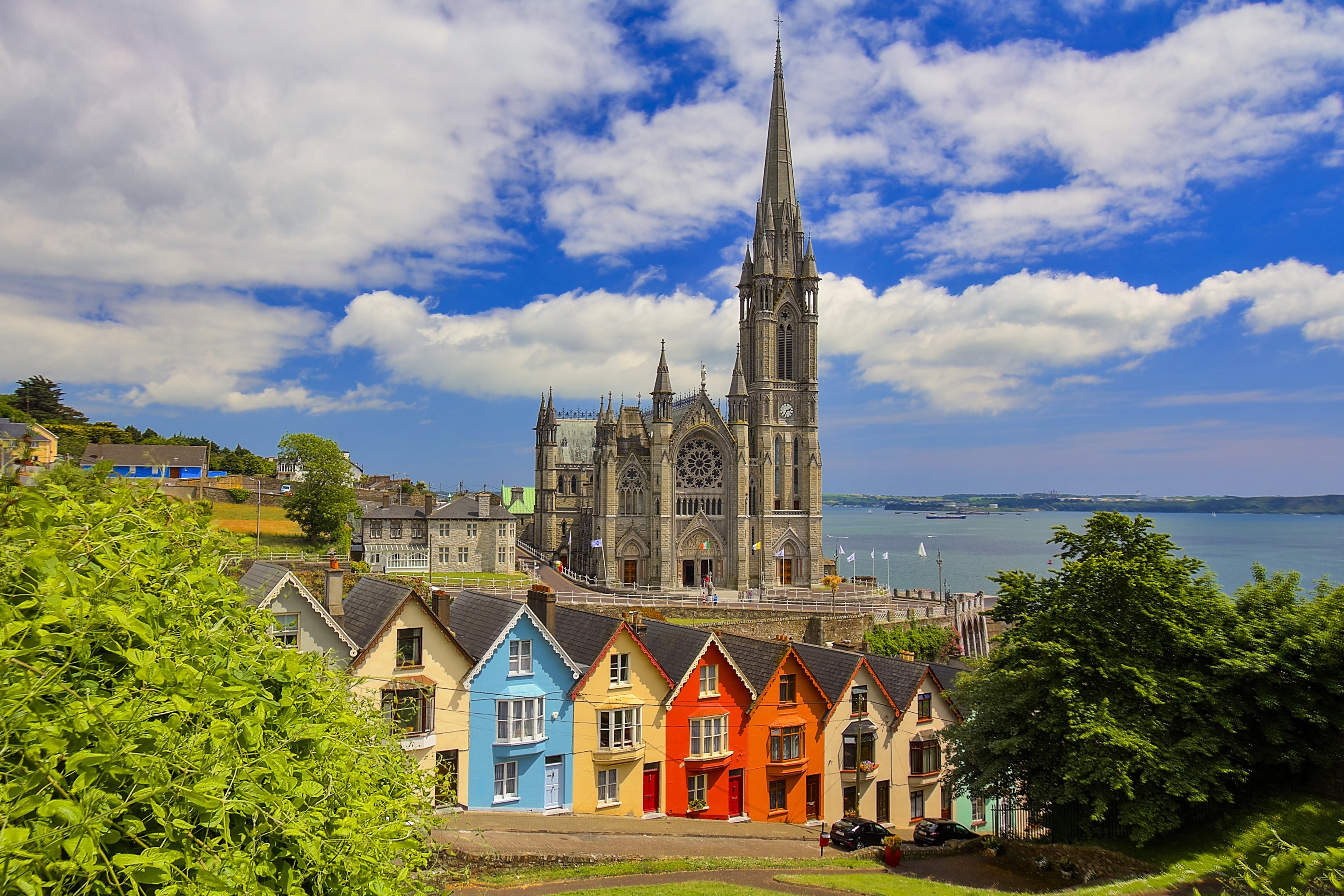 Cathedral: The Church of St Colman, A Roman Catholic single-spire church in Cobh, Ireland. 3080x2050 HD Background.