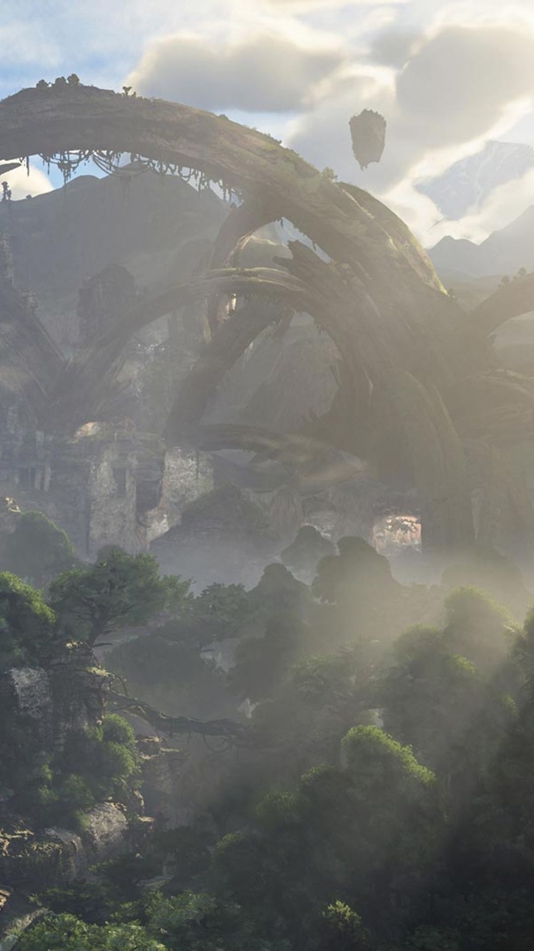 Avatar: Frontiers of Pandora: Realistic time ray tracing, Ubisoft tech showcase, NPC world interaction, Lush jungle moon of Pandora. 1080x1920 Full HD Background.
