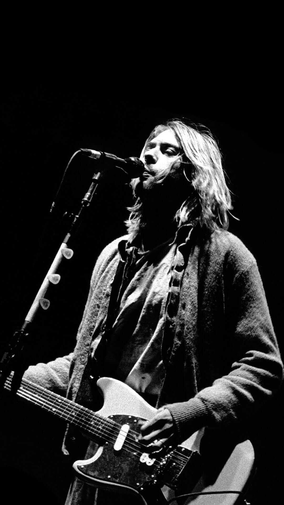 Nirvana: Kurt Cobain, A rock legend in the 1990s, Black and white. 1080x1920 Full HD Background.