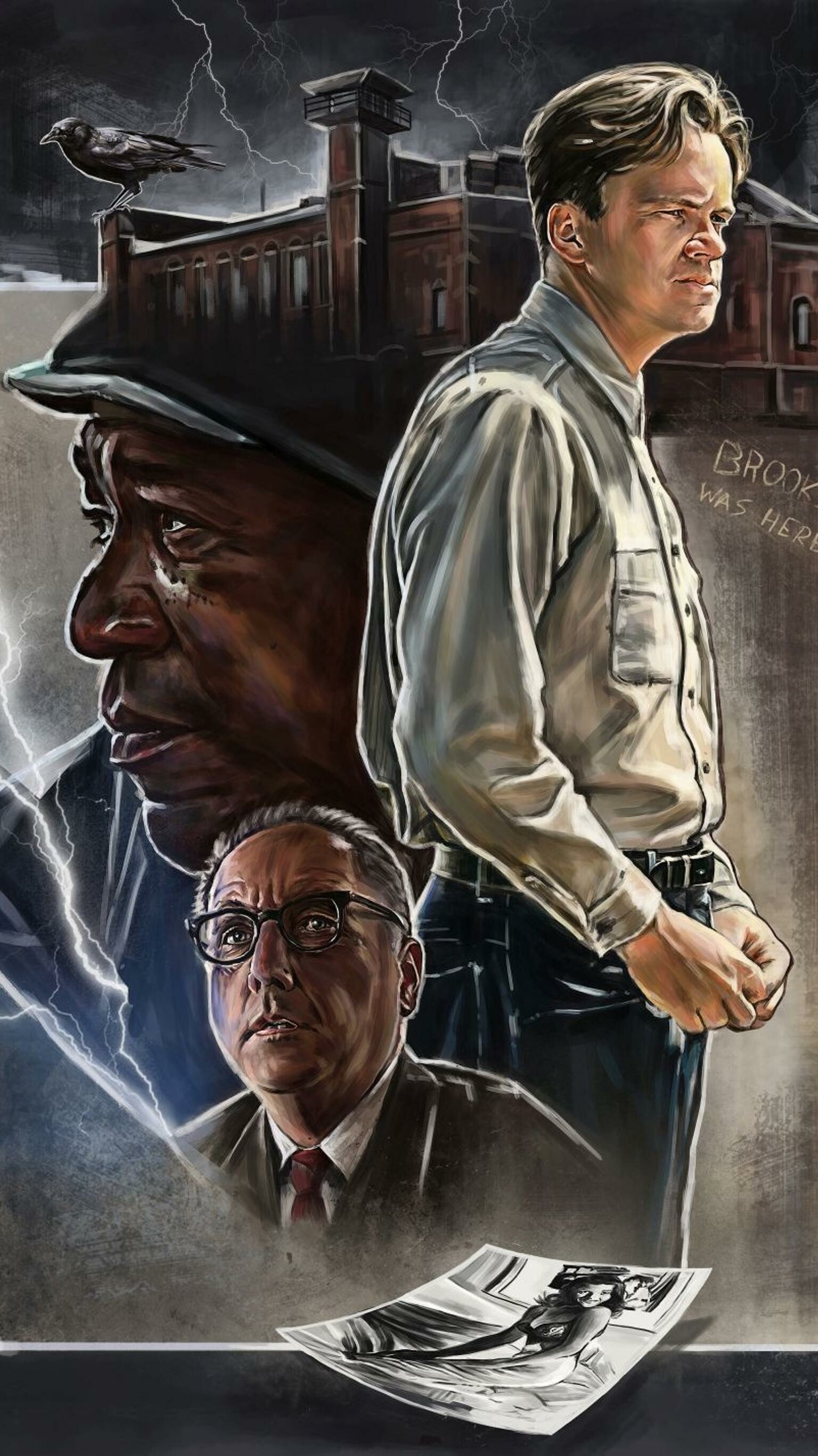 The Shawshank Redemption: William Sadler, Clancy Brown, Gil Bellows, and James Whitmore appear in supporting roles. 1540x2740 HD Background.