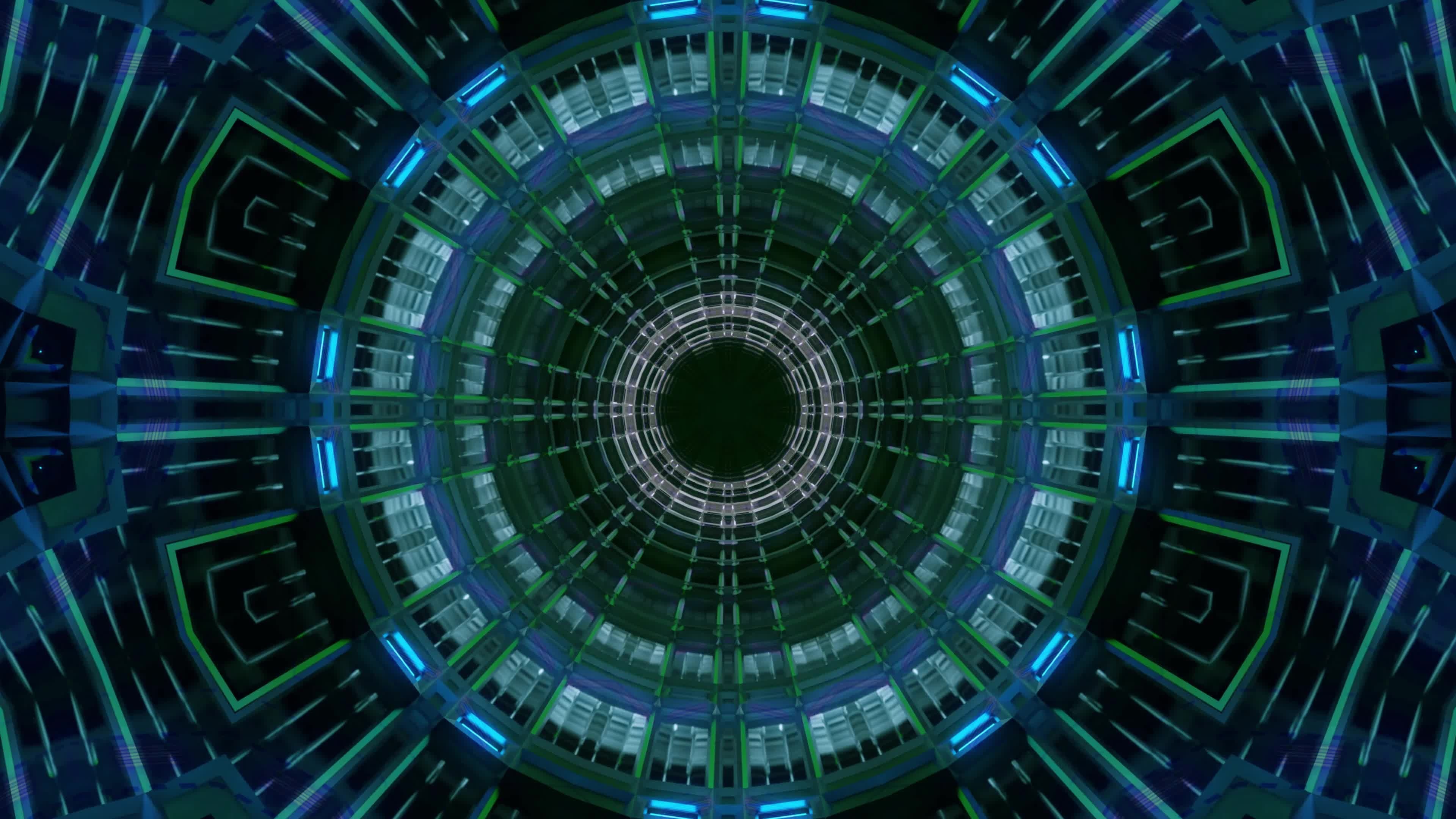 Science fiction neon tunnel, Mandalalike visuals, Futuristic illustration, VJ loop, 3840x2160 4K Desktop