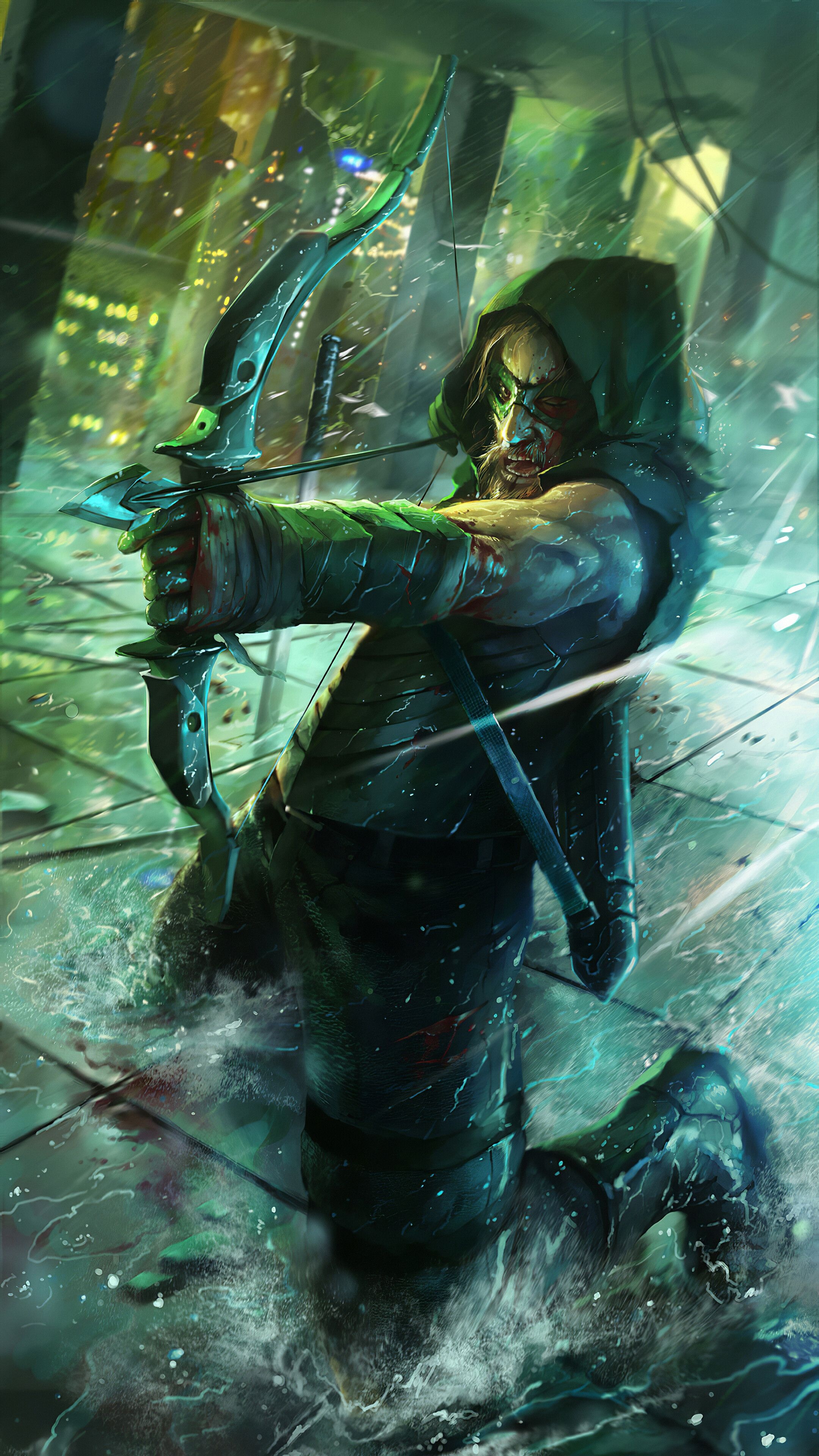 Green Arrow and Flash: The fictional superhero character, Created by Mort Weisinger and designed by George Papp. 2160x3840 4K Background.