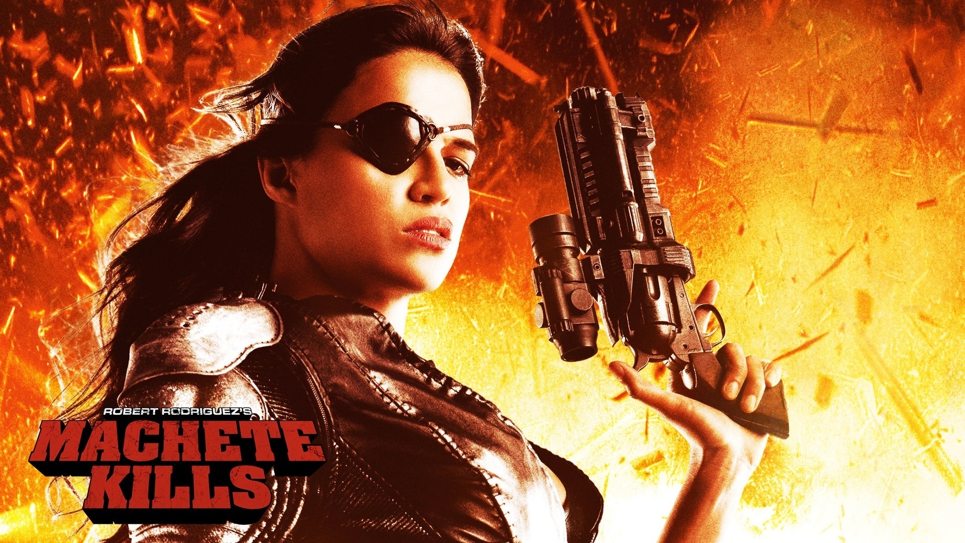 Robert Rodriguez, Explosion fire girl, Michelle Rodriguez, Machete Kills, 1920x1080 Full HD Desktop