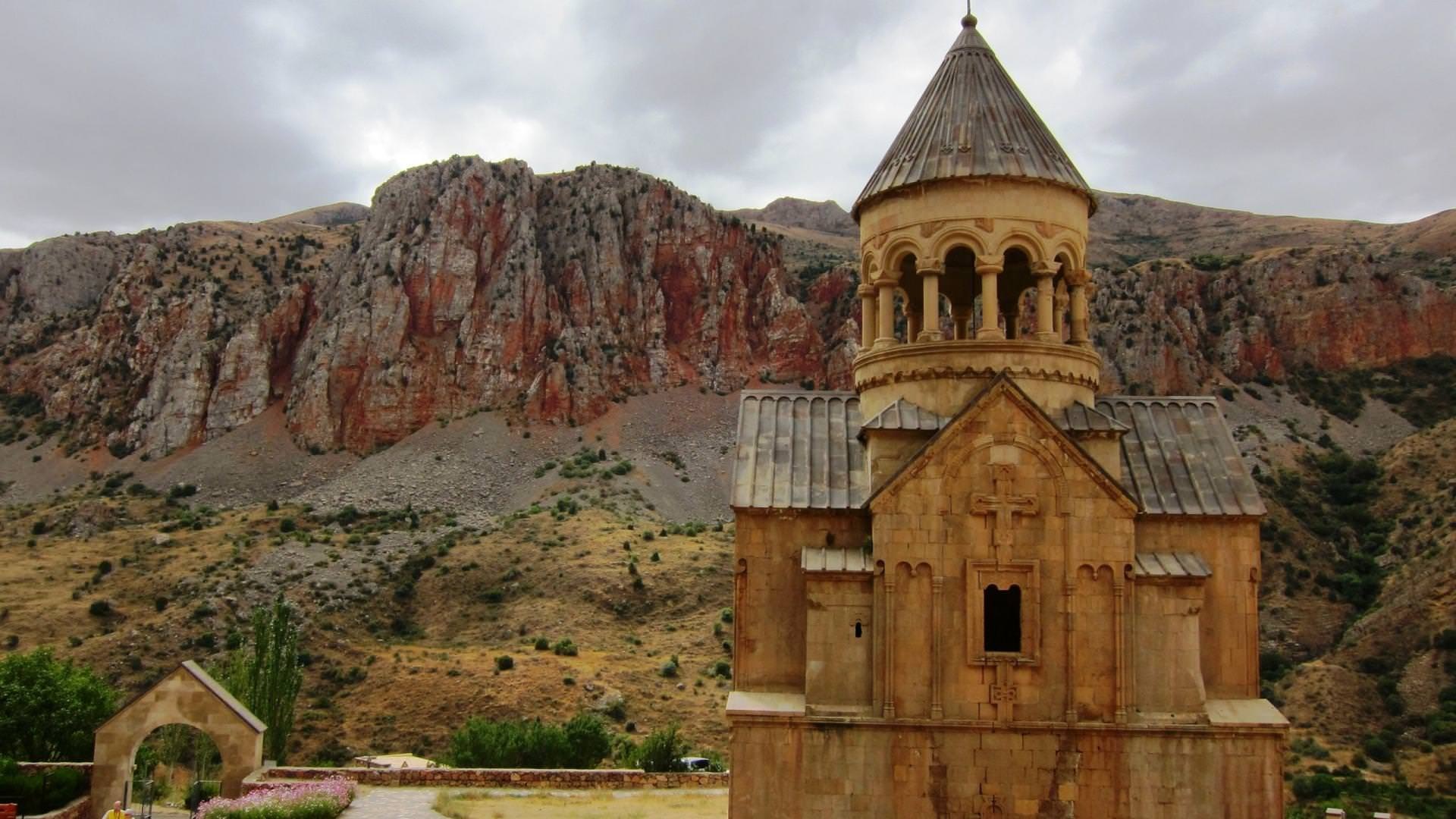 Armenia: Noravank, Located 122 km from Yerevan in a narrow gorge made by the Amaghu River. 1920x1080 Full HD Background.