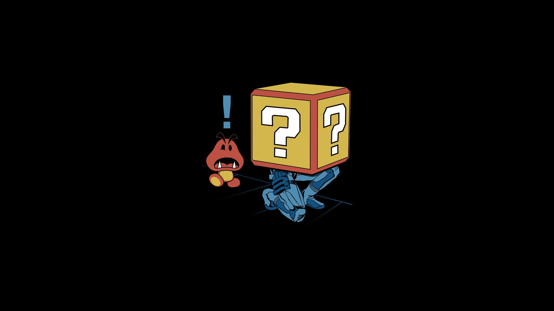 Goomba: Question block, A recurring item in the Mario series, Releasing an item such as Super Mushroom or a coin. 1920x1080 Full HD Background.