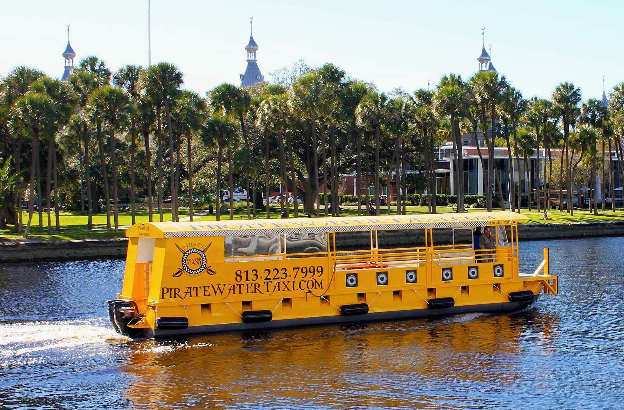 Water Taxi: A fleet of six boats with stops at seventeen locations, The waterways surrounding Downtown Tampa. 2150x1410 HD Background.