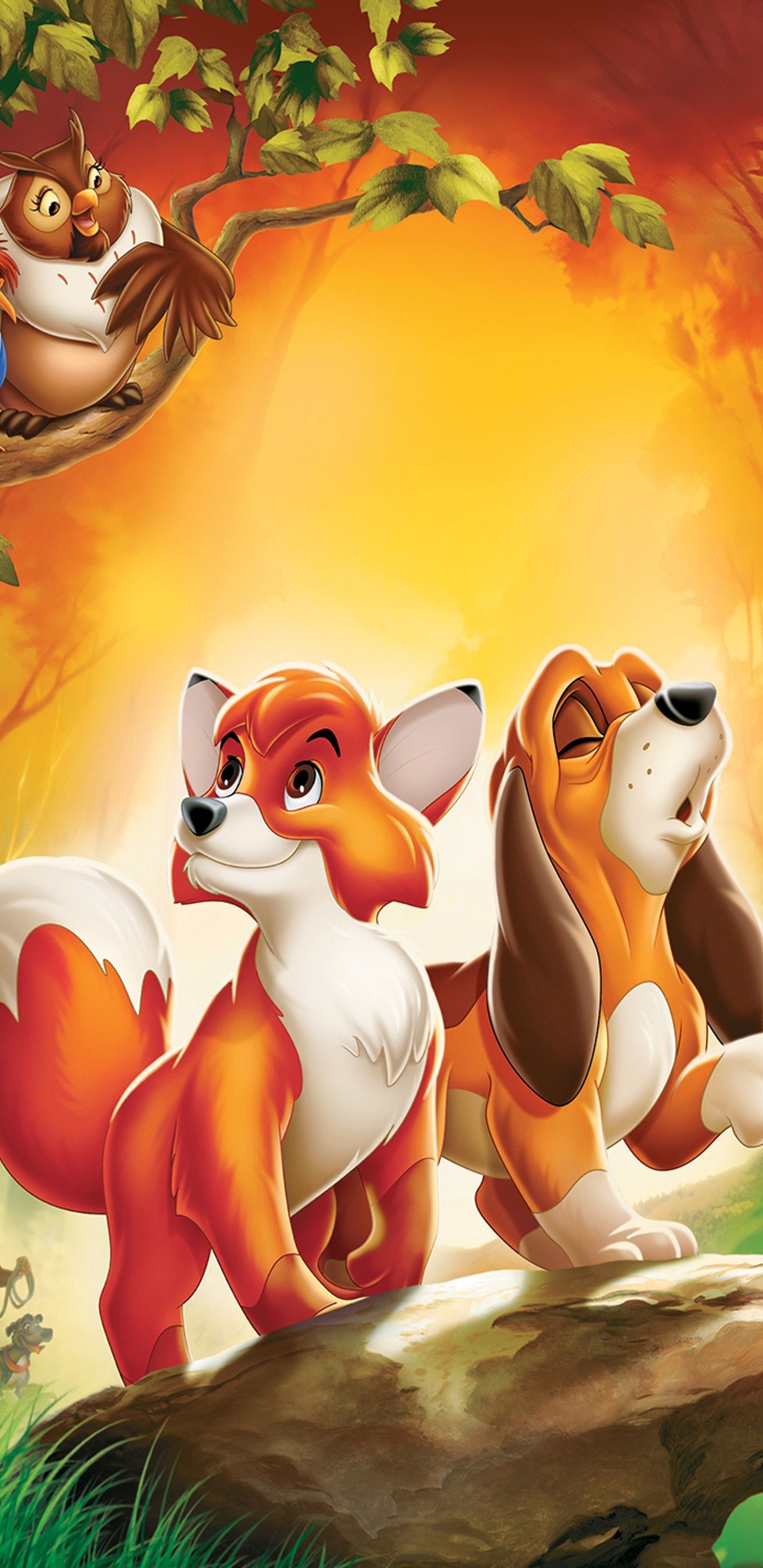 The Fox and the Hound, Cap and Capper, Iconic pair, Disney animation, 1440x2960 HD Phone