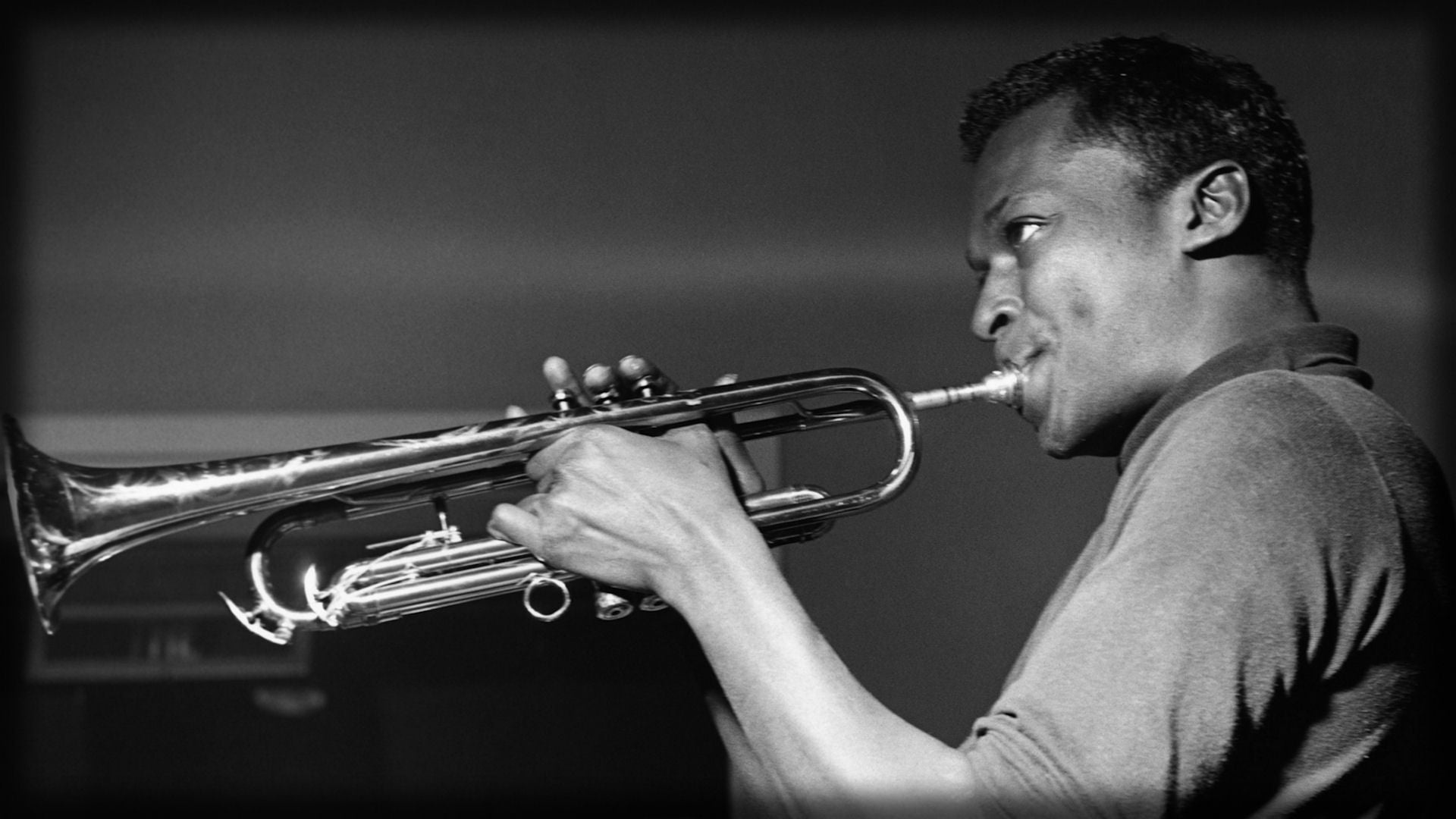 Trumpet: Miles Davis, The King of Jazz, An American trumpeter, bandleader, and composer. 1920x1080 Full HD Background.