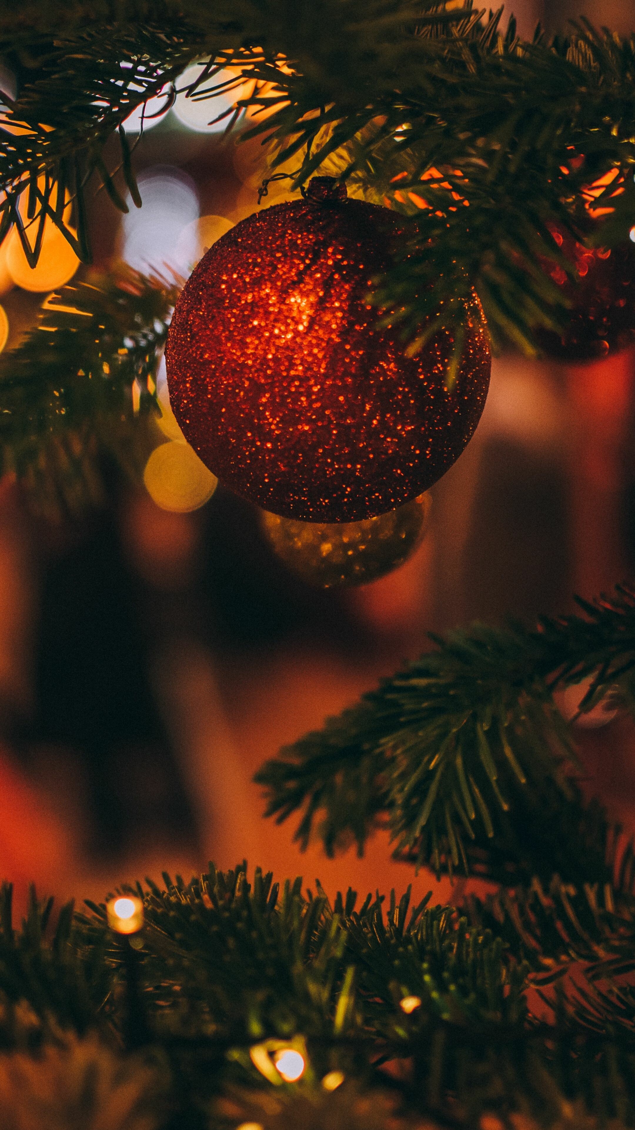 Christmas Ornament: Xmas tree toy, Fairy lights, Holiday decor. 2160x3840 4K Wallpaper.