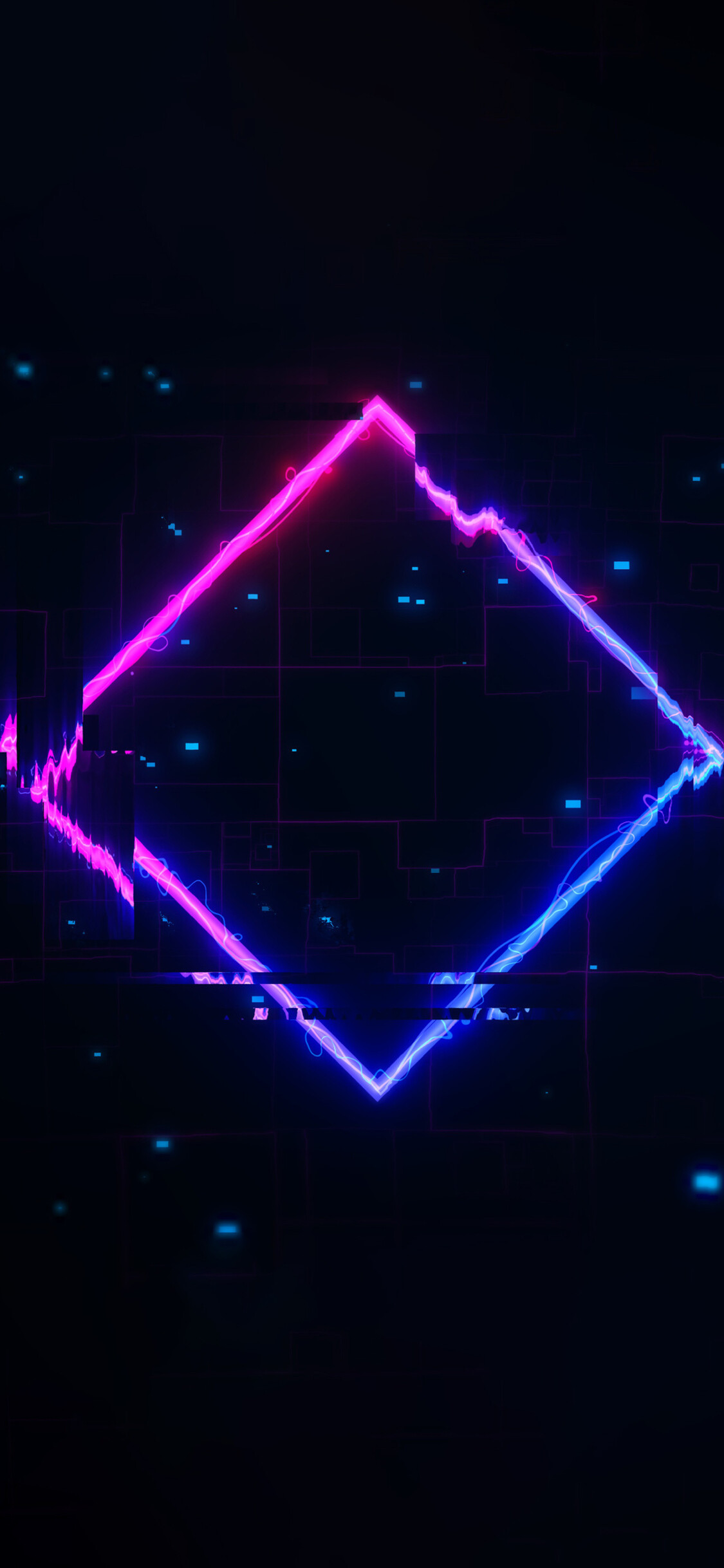 Glitch: Neon square, Chaos, Abstract, Right angles, Ornament, Visual art. 1130x2440 HD Background.