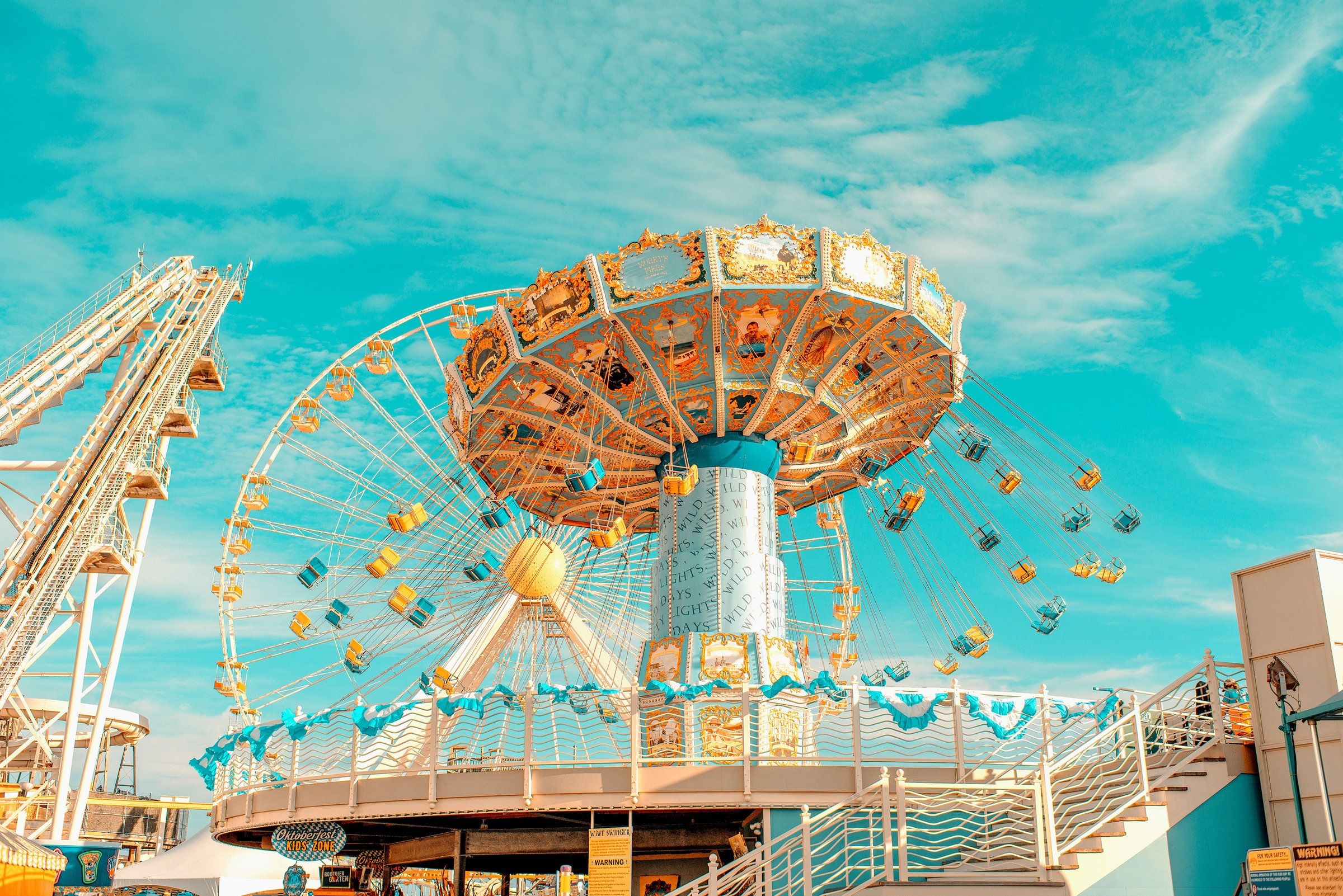 Amusement Park: Swing Carousel, A place that features various rides. 2400x1610 HD Background.
