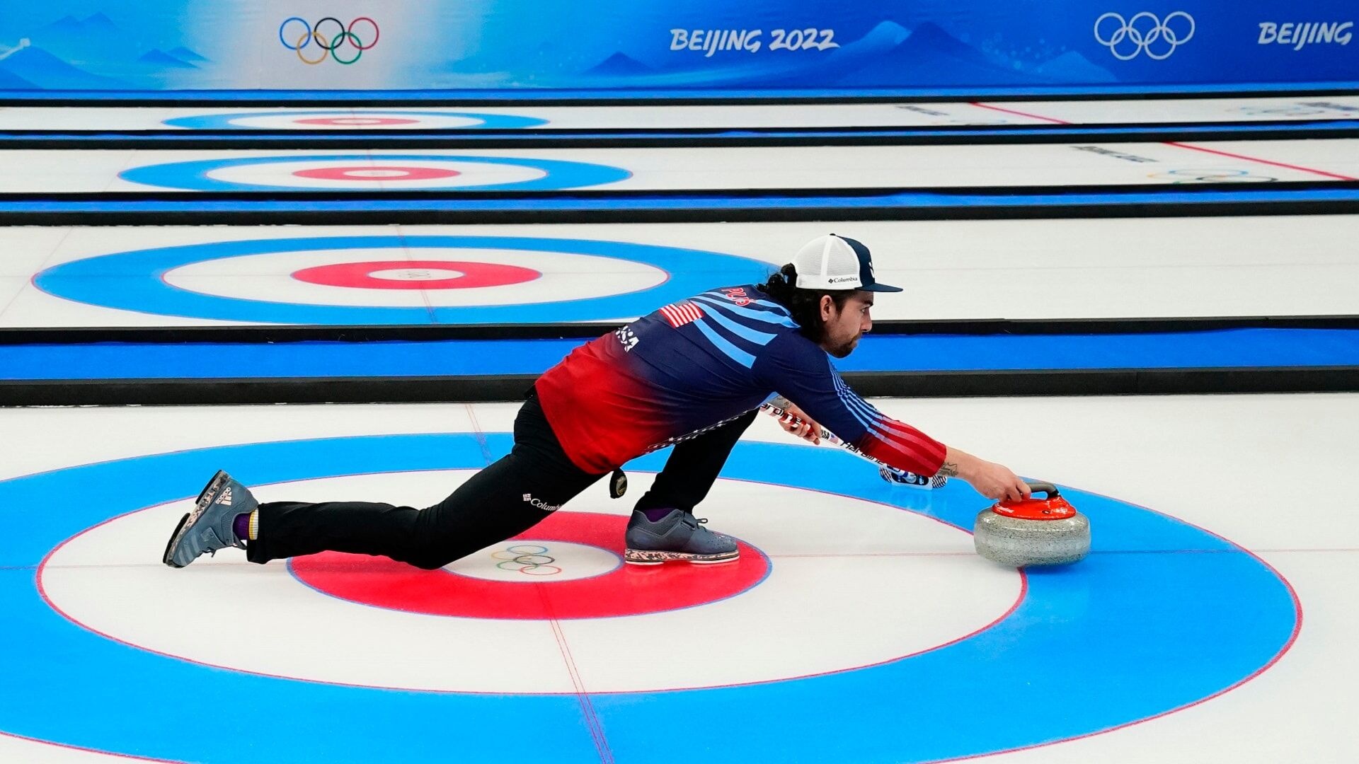 Curling: Team USA vs. Switzerland, The 2022 Beijing Winter Olympic Games semifinal round. 1920x1080 Full HD Background.
