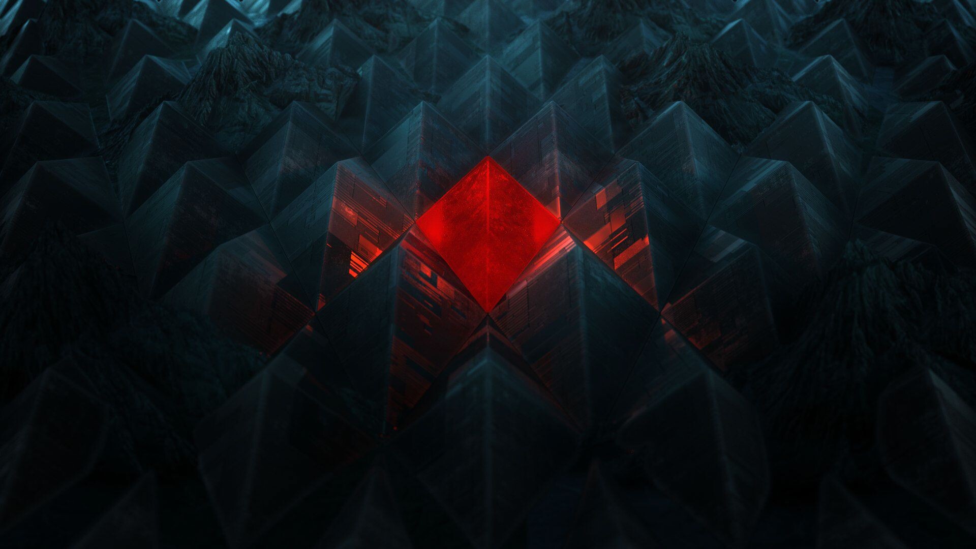 Geometric Abstract: Pyramids, Three-dimensional figures, Obtuse angled triangles. 1920x1080 Full HD Wallpaper.