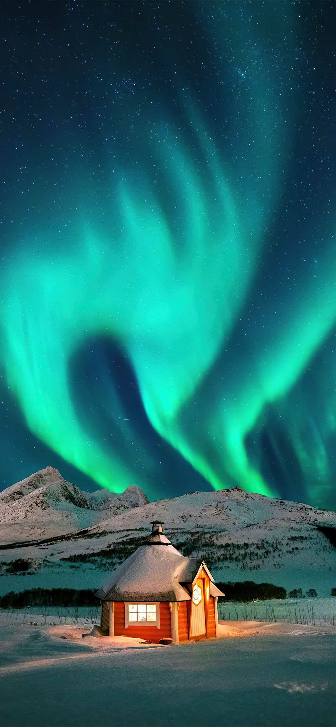 Aurora Borealis: Northern Lights, visible under dark skies from late August to mid-April. 1170x2540 HD Background.