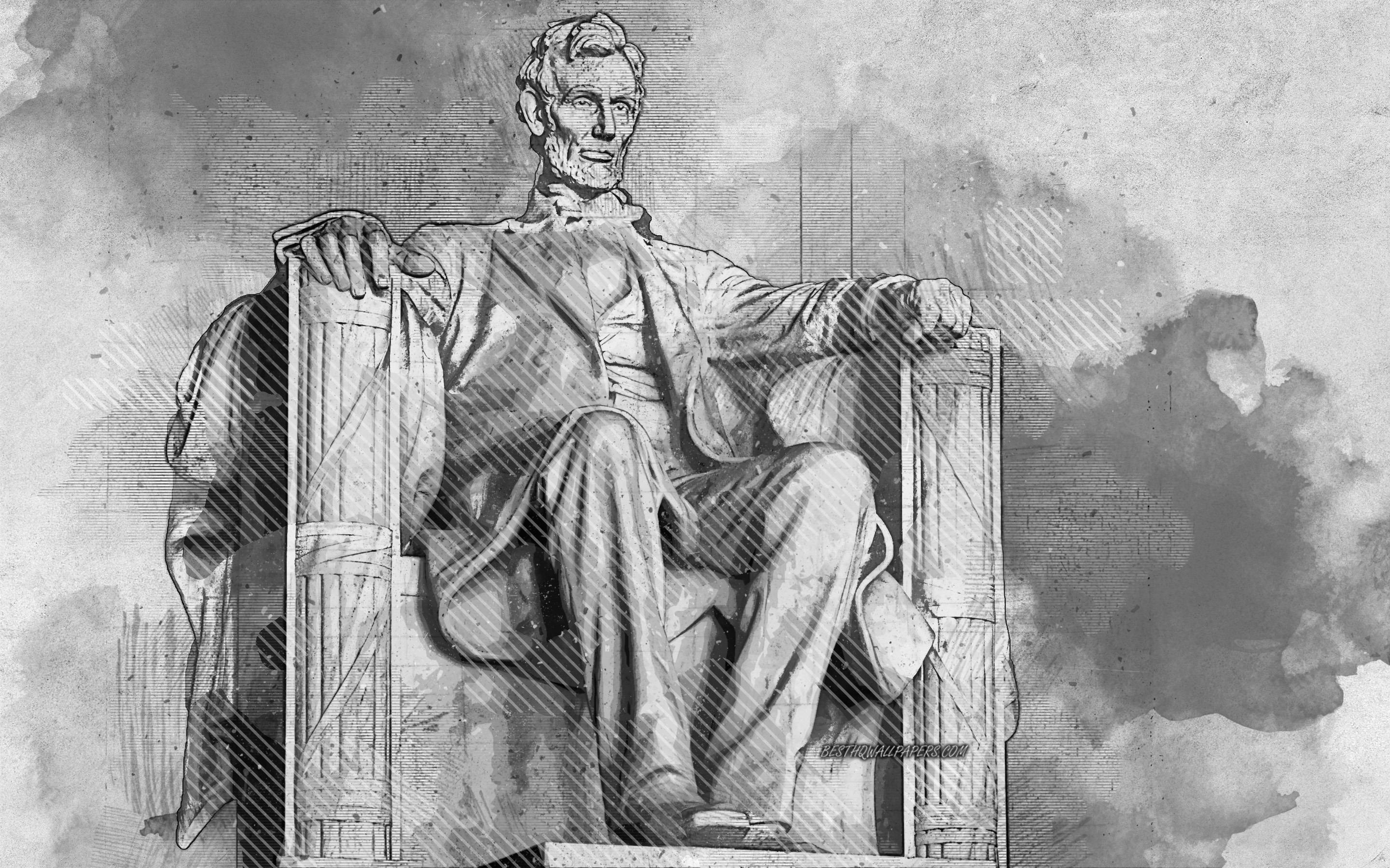 Lincoln monument, Grunge art, Historical statue, Digital painting, 2880x1800 HD Desktop