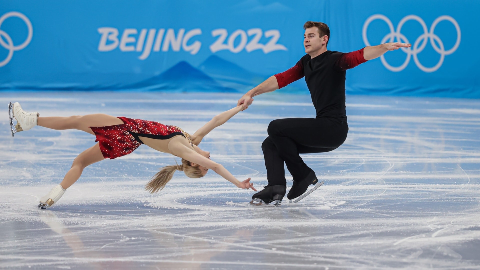 Pair Skating: Knierim and Frazier, A death spiral, Olympic Team Event silver medalists. 1920x1080 Full HD Wallpaper.