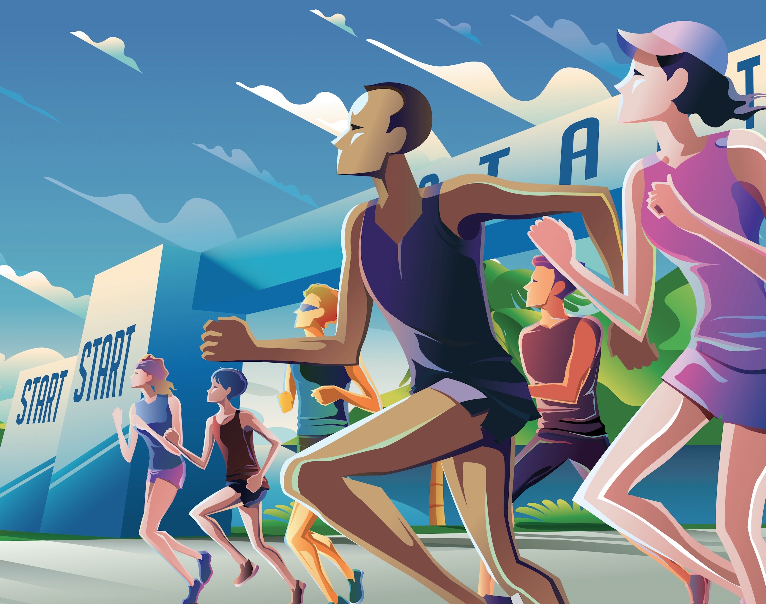 Marathon: Long-Distance Running Theme Art, The 42.195 km long endurance contest, Start, Vector Art. 2580x2040 HD Background.