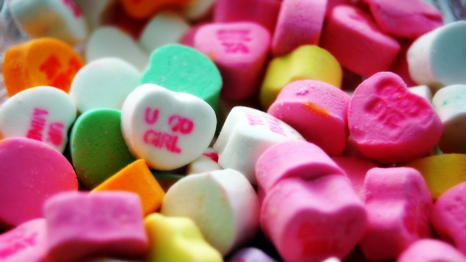 Sweets: Sweethearts candies, Tiny heart-shaped confections with embossed endearments. 1920x1080 Full HD Wallpaper.