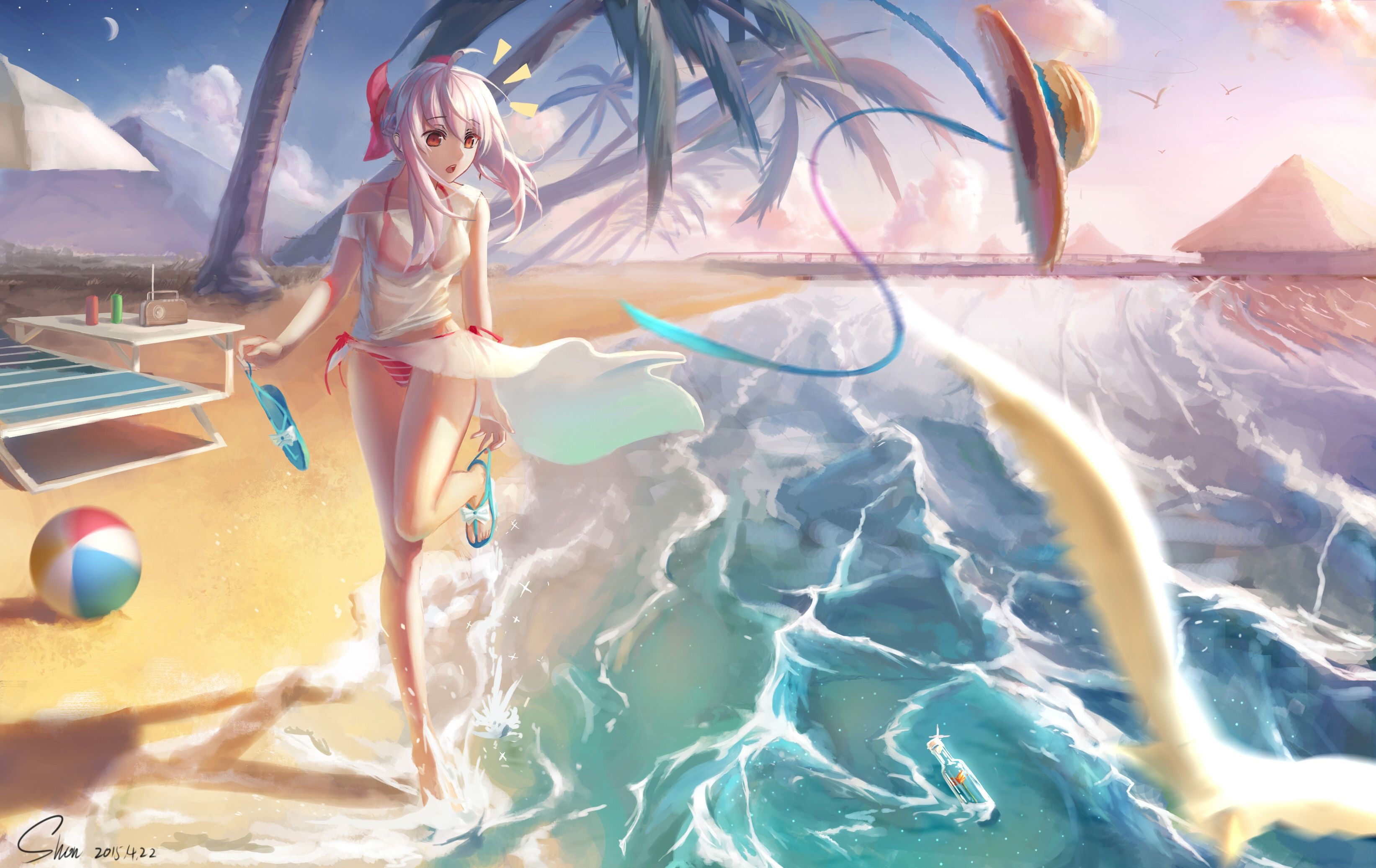 Anime Girl: A style of Japanese animation, Beach, Seaside. 3290x2080 HD Wallpaper.