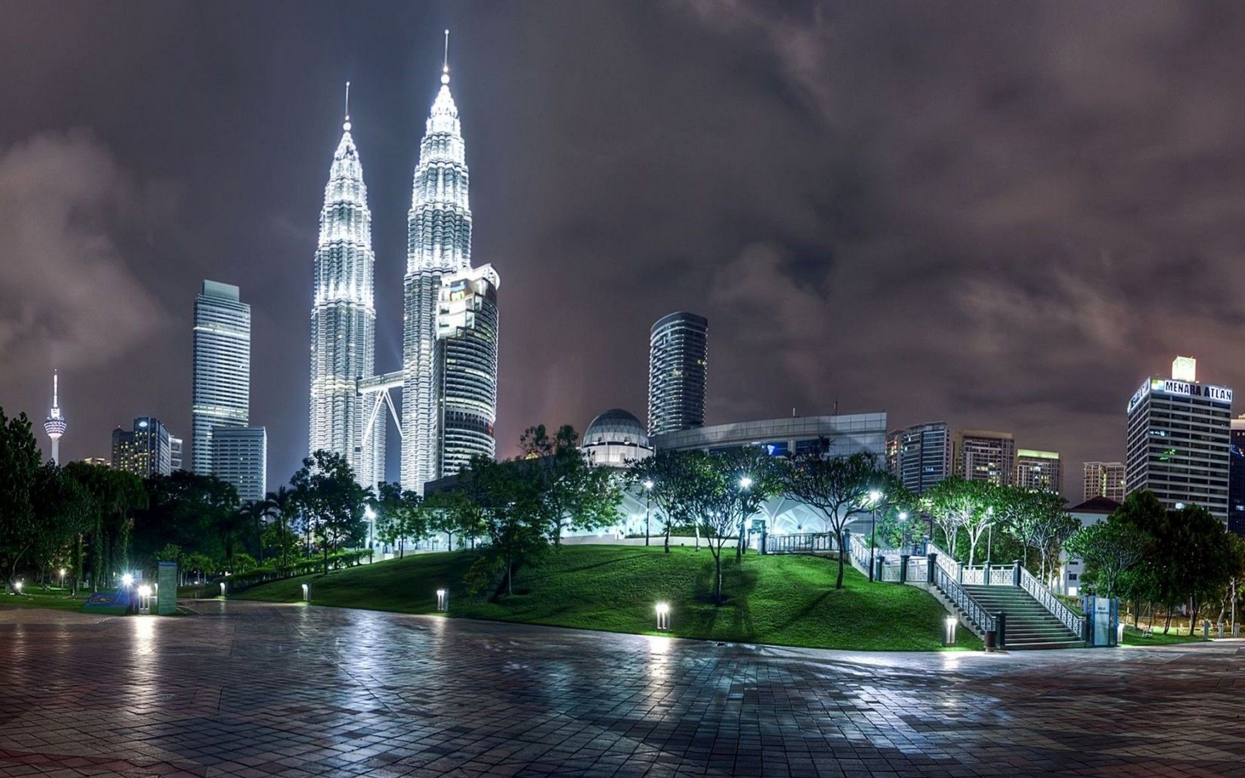 Kuala Lumpur, Night cityscape, Skyscraper architecture, Urban metropolis, 2560x1600 HD Desktop