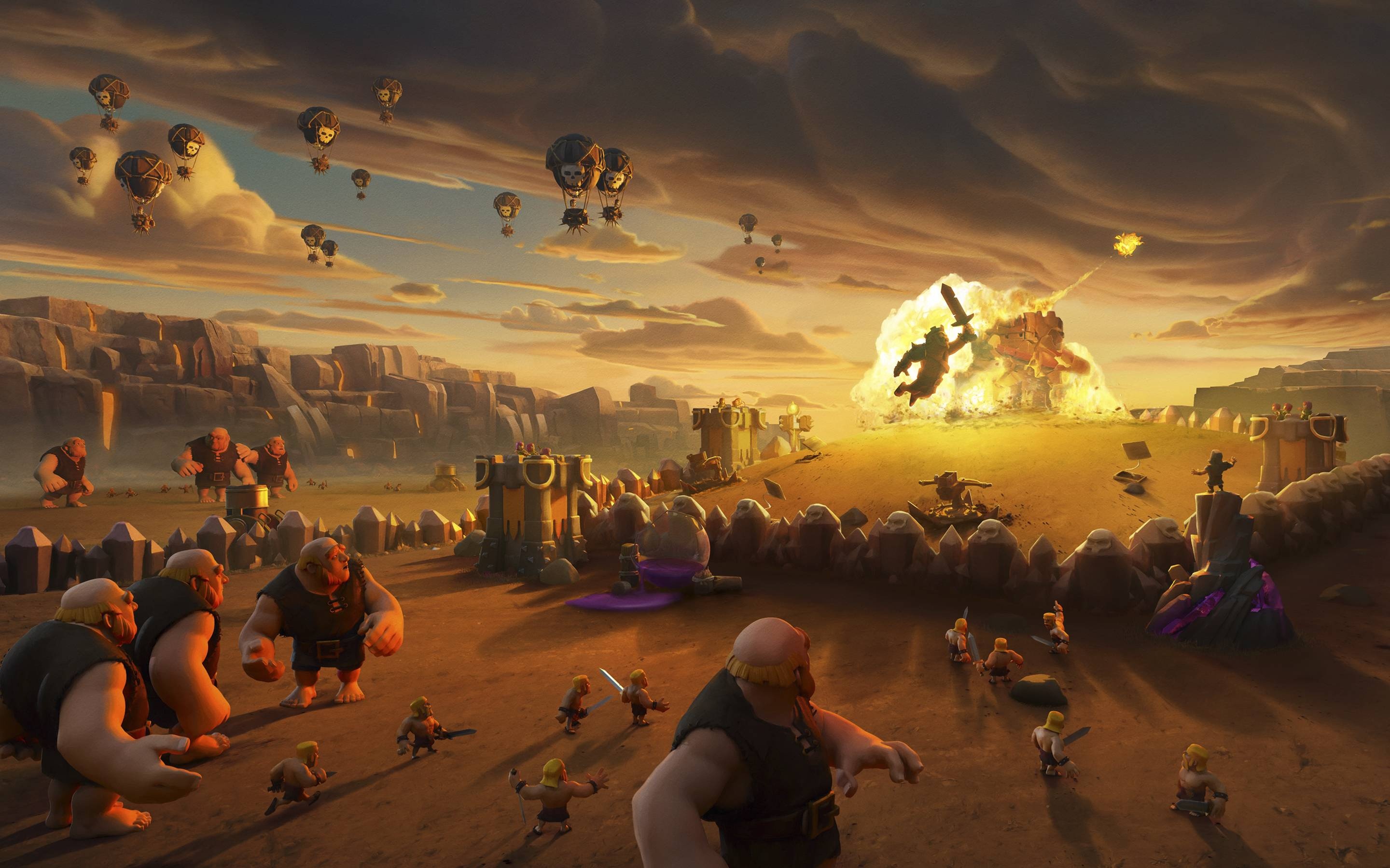 Clash of Clans: Gameplay: build your village, raise a clan, and compete in epic Clan Wars. 2880x1800 HD Wallpaper.