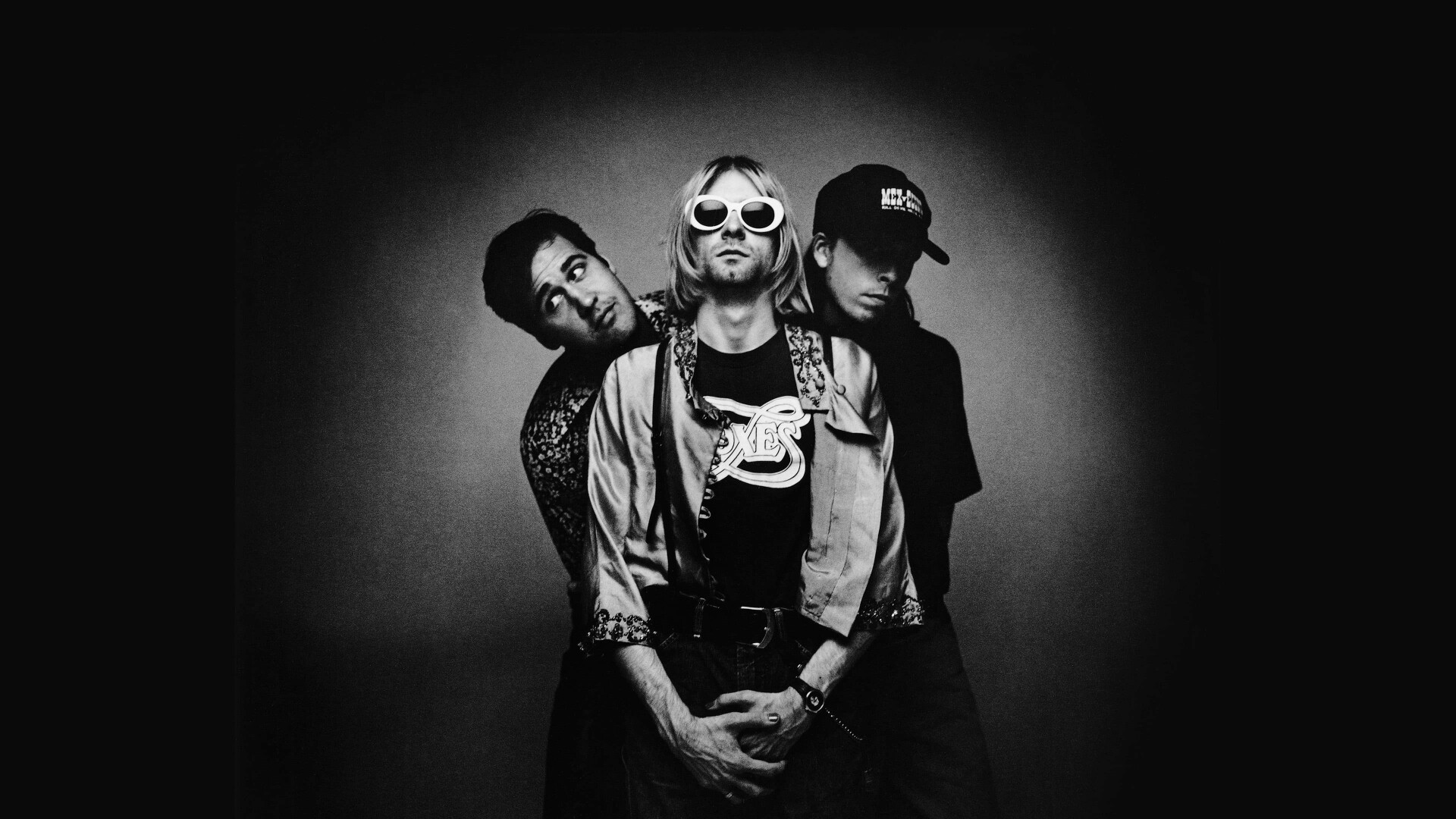 Nirvana: An American rock band formed in Aberdeen, Kurt Cobain, Monochrome. 1920x1080 Full HD Wallpaper.