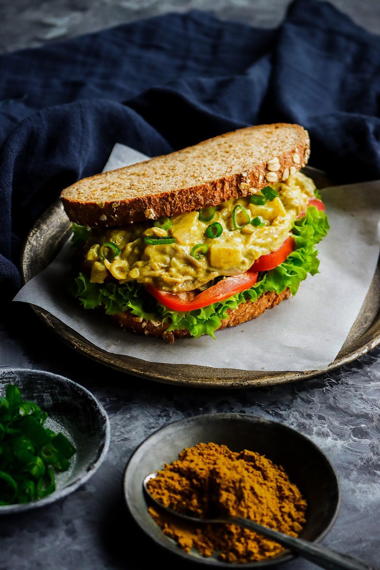 Sandwich: Oyster Mushroom Curry Salad Dish, Staple food, Cuisine. 1280x1920 HD Wallpaper.