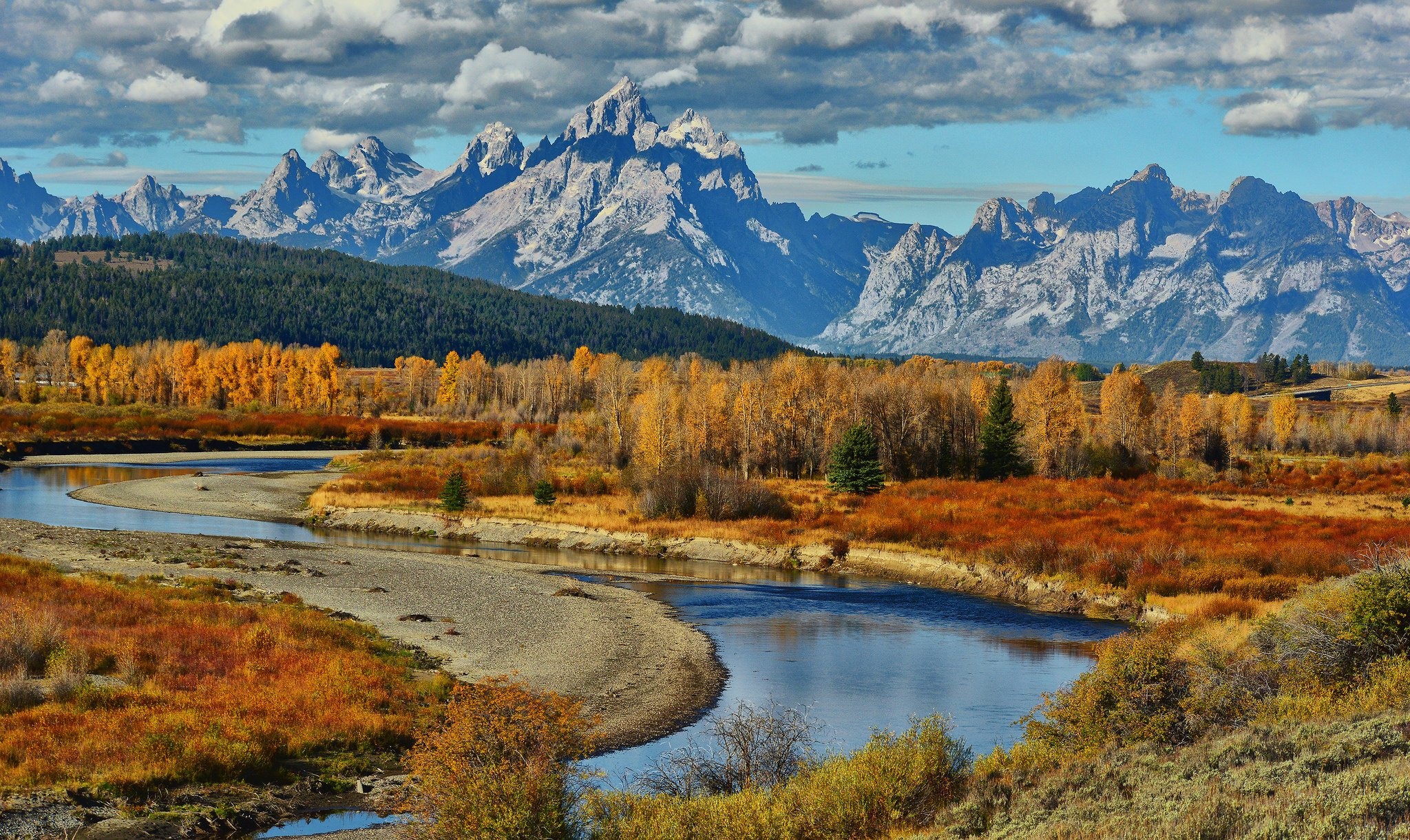River, Grand Teton National Park, Autumn mountains, 2050x1220 HD Desktop