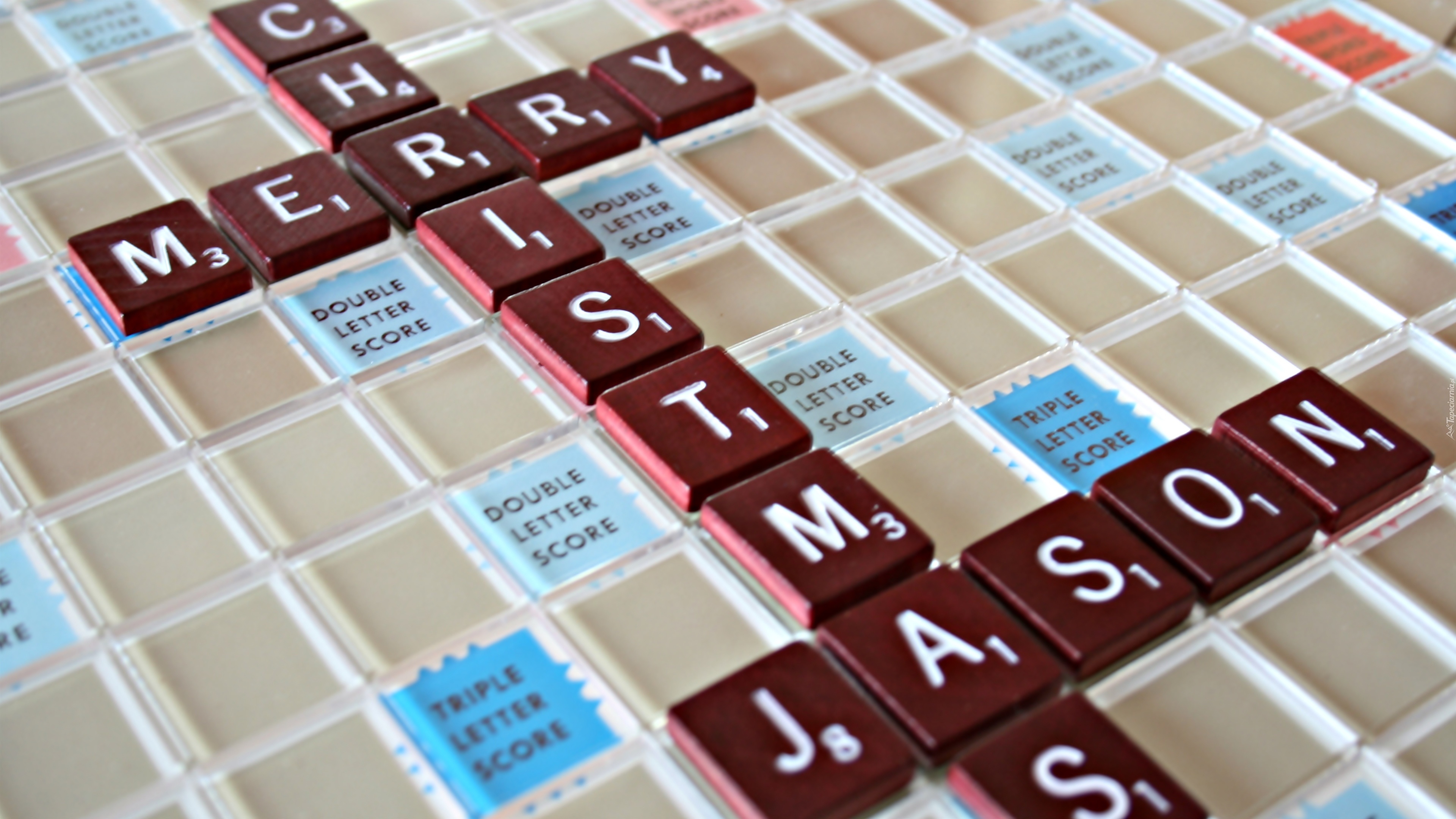 Scrabble: Merry Christmas Jason, A letter-formed crossword style congratulation. 3840x2160 4K Background.