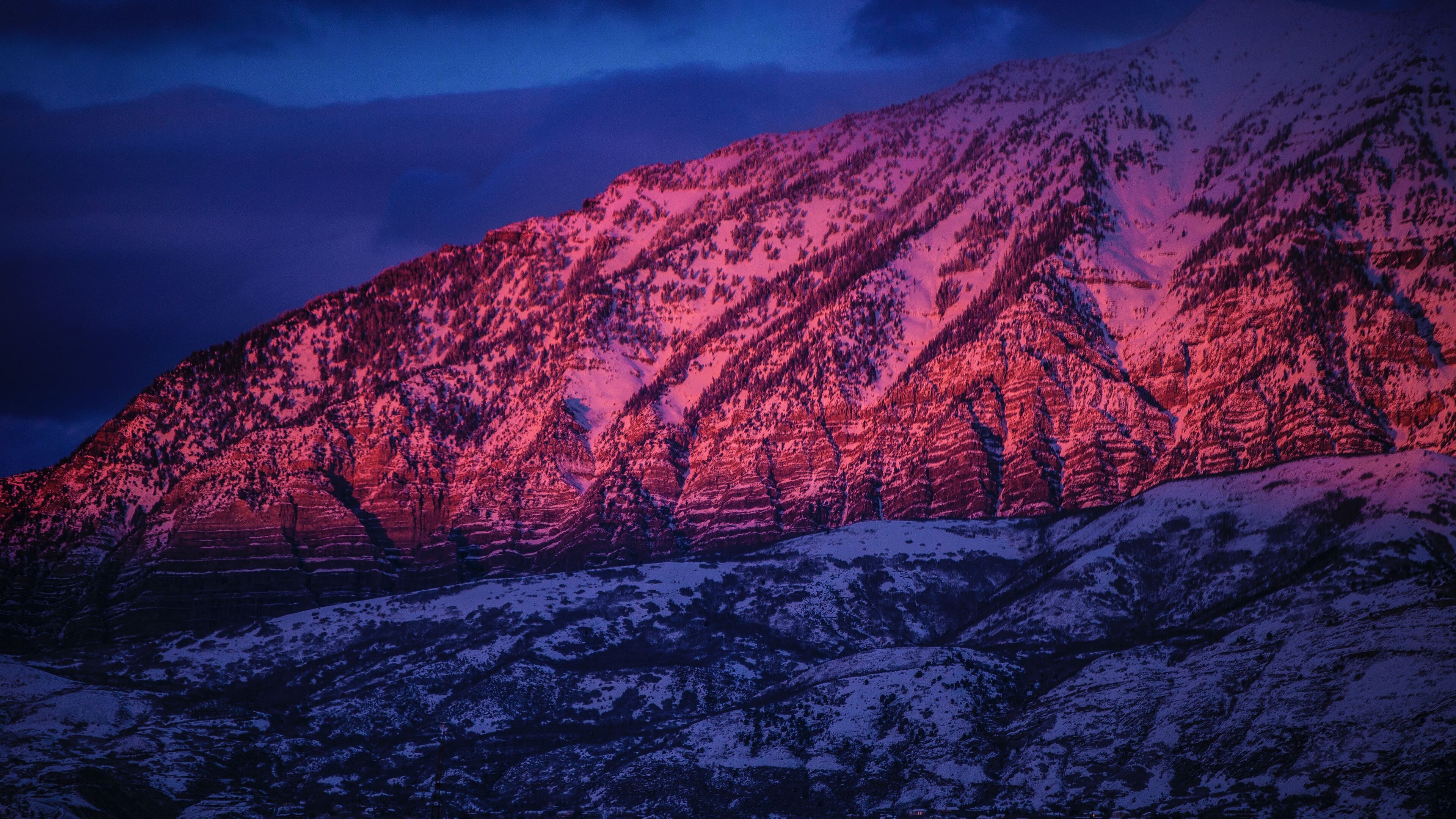 Geology: Mountain sunset, Highland landscape, A landform that rises above its surrounding area. 3840x2160 4K Background.