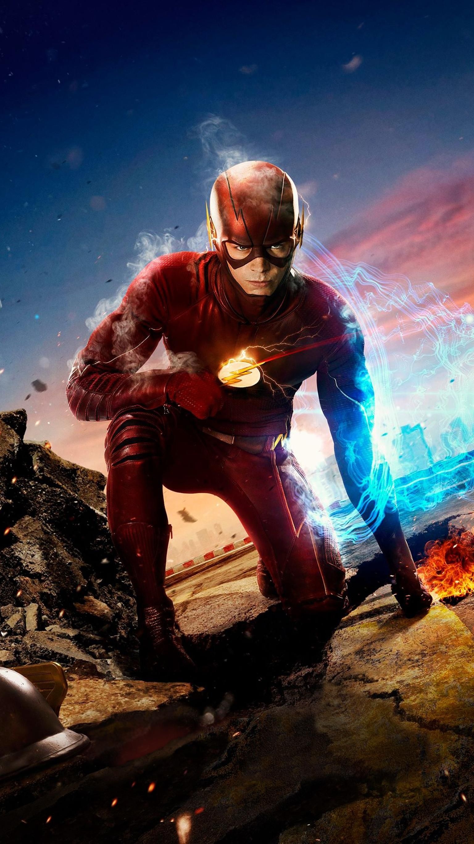 Grant Gustin: The Flash, A superhero television series developed by Greg Berlanti, Andrew Kreisberg, and Geoff Johns. 1540x2740 HD Background.