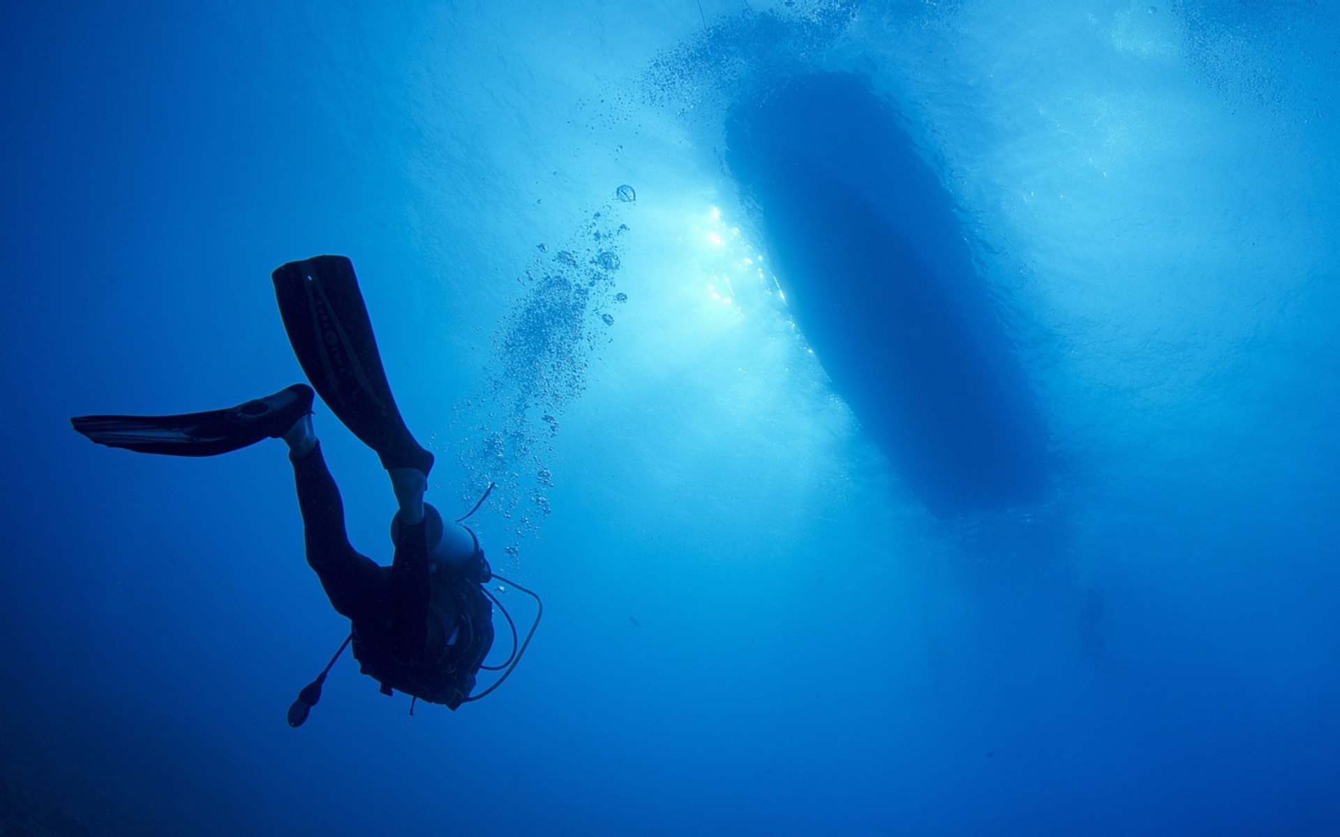 Diving: Scuba diver prepares to ascend, Recreational water sport. 1920x1200 HD Wallpaper.
