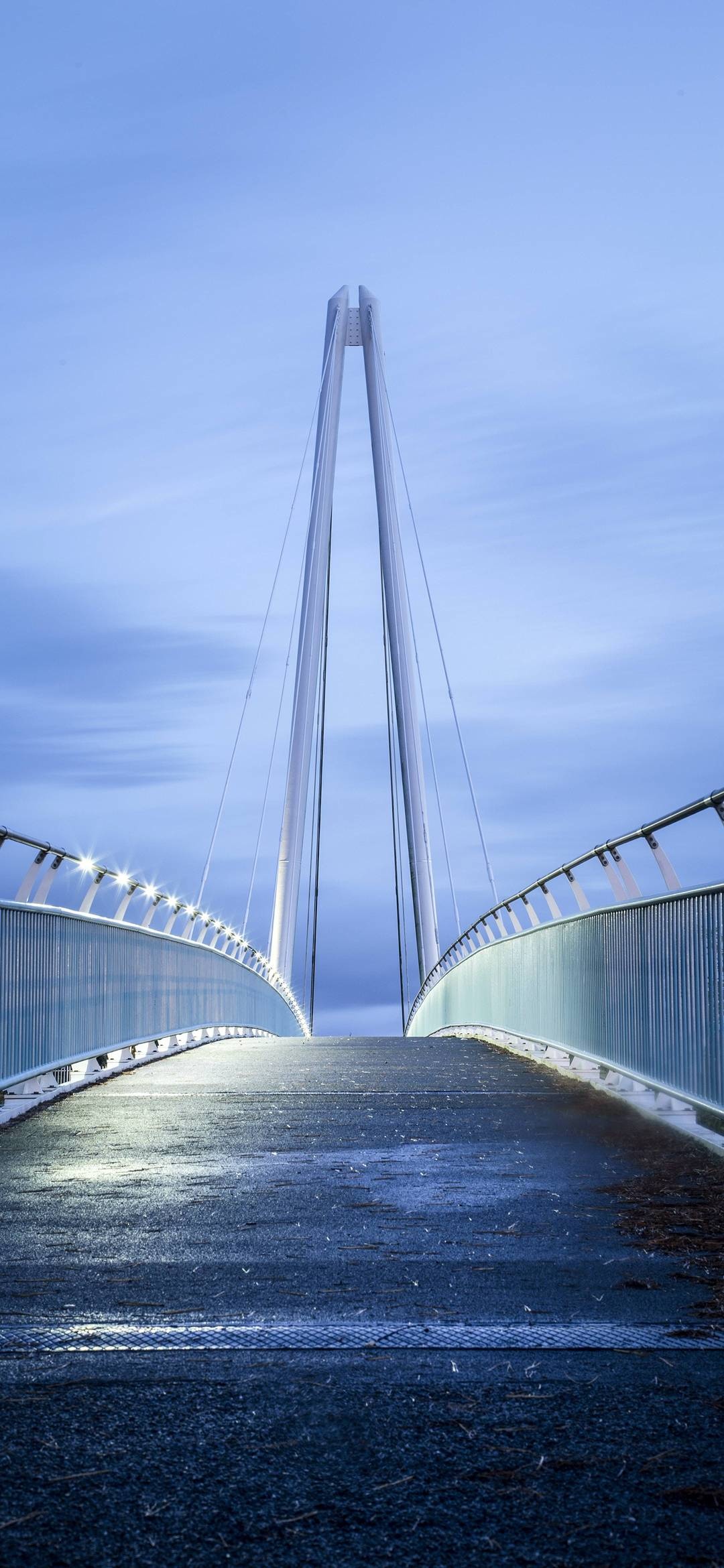 Bridge: A walkway across the river in the evening, Modern construction. 1080x2340 HD Background.