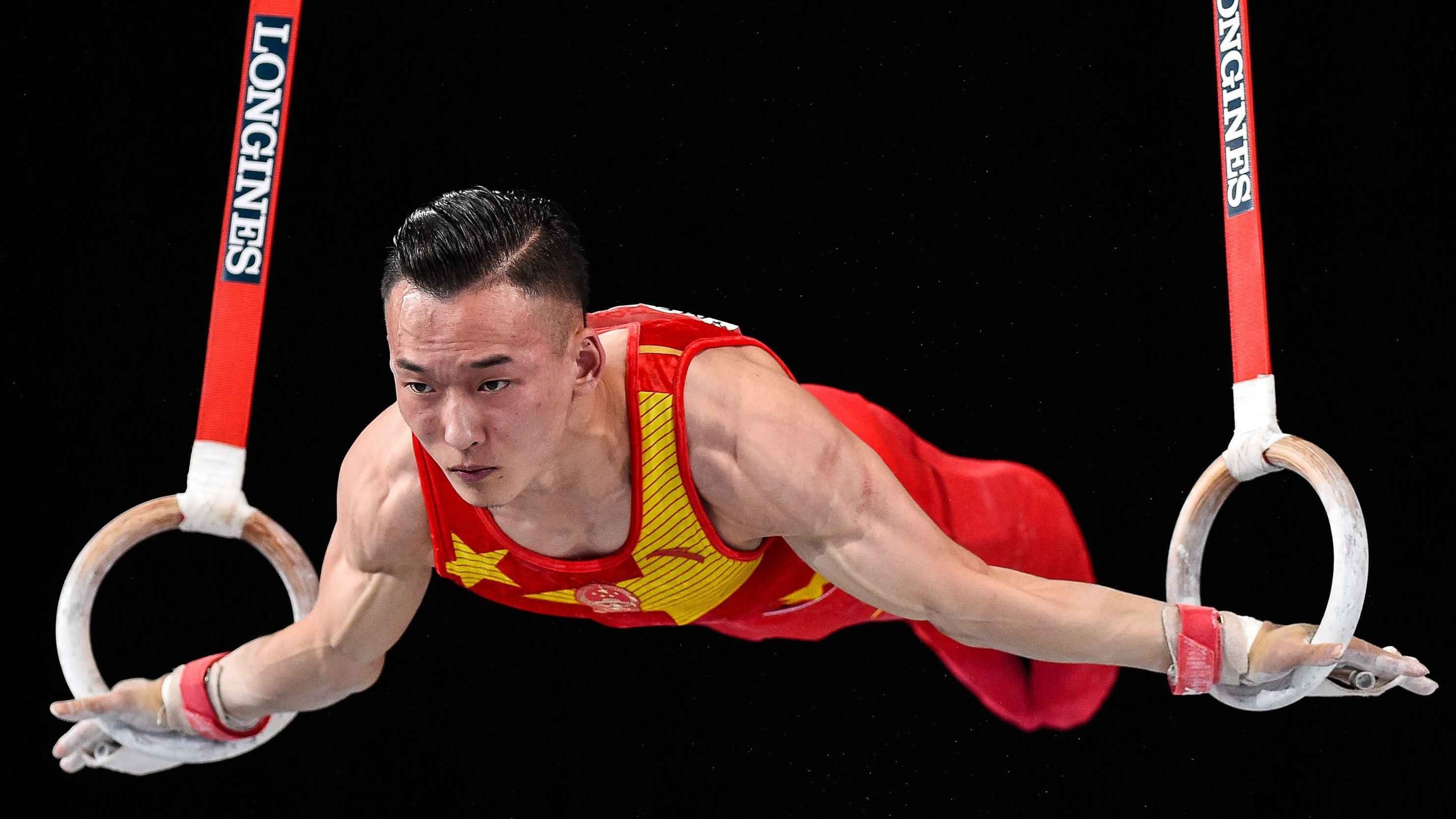 Rings (Gymnastics): Chinese national team, Gymnastics World Championship, Xiao Ruoteng, 2021, Men's gold and silver medals. 2970x1670 HD Background.