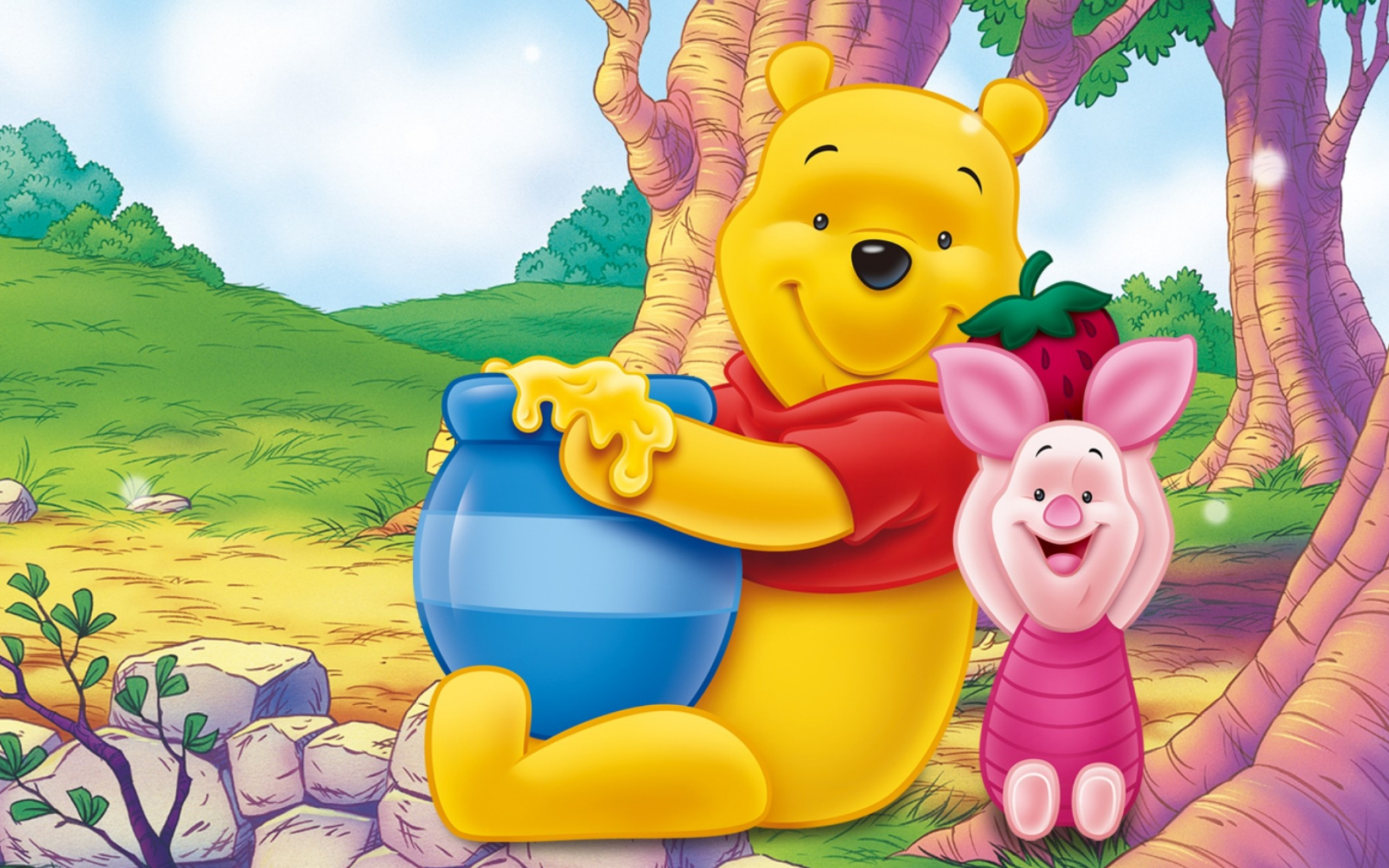 Winnie the Pooh, Piglet and honey pot, Disney cartoon, 2560x1600 HD Desktop