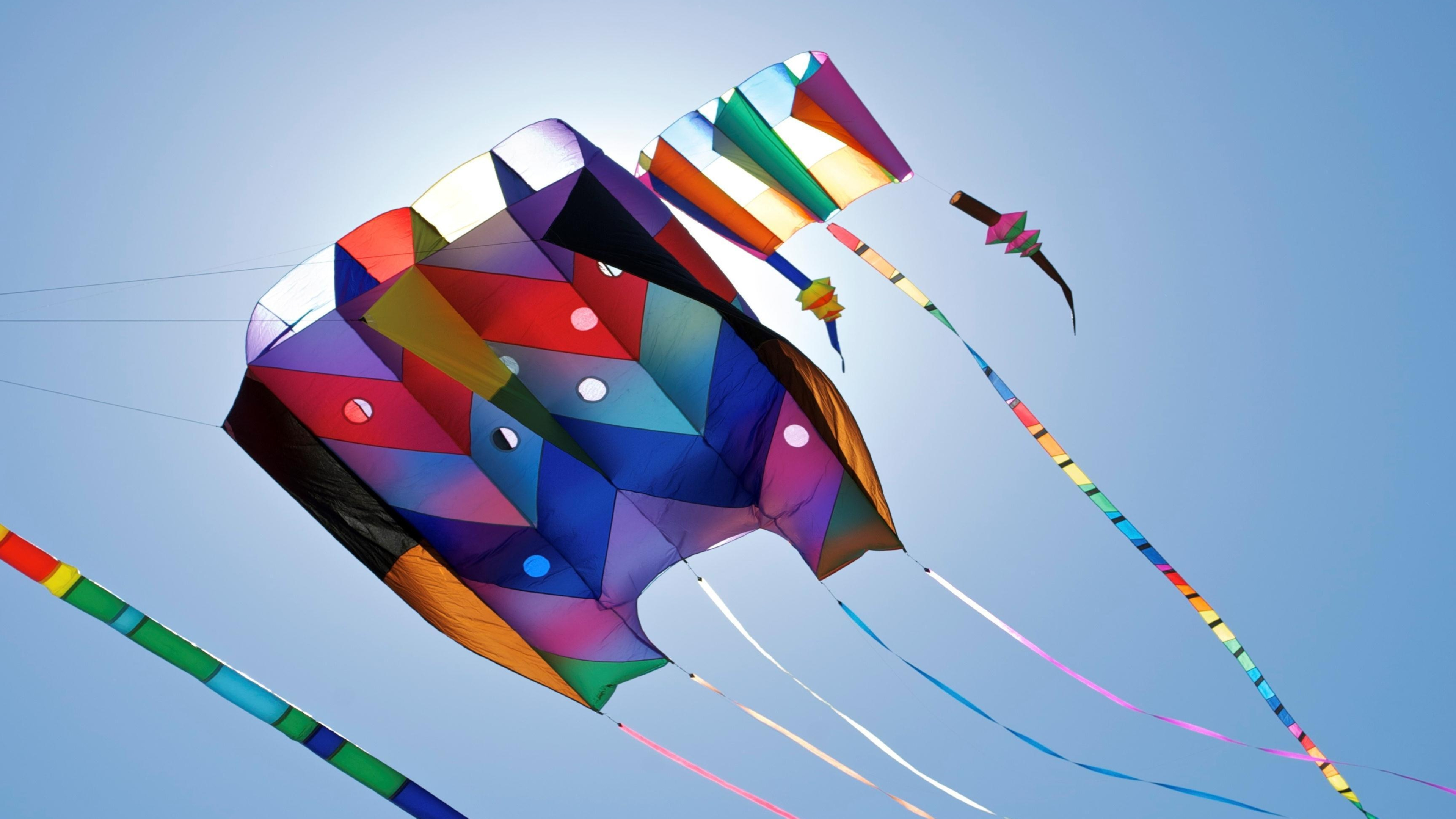 Kite Sports: A stunt kite, Maneuvered in the air, Kitesurfing, Shapes. 3840x2160 4K Wallpaper.