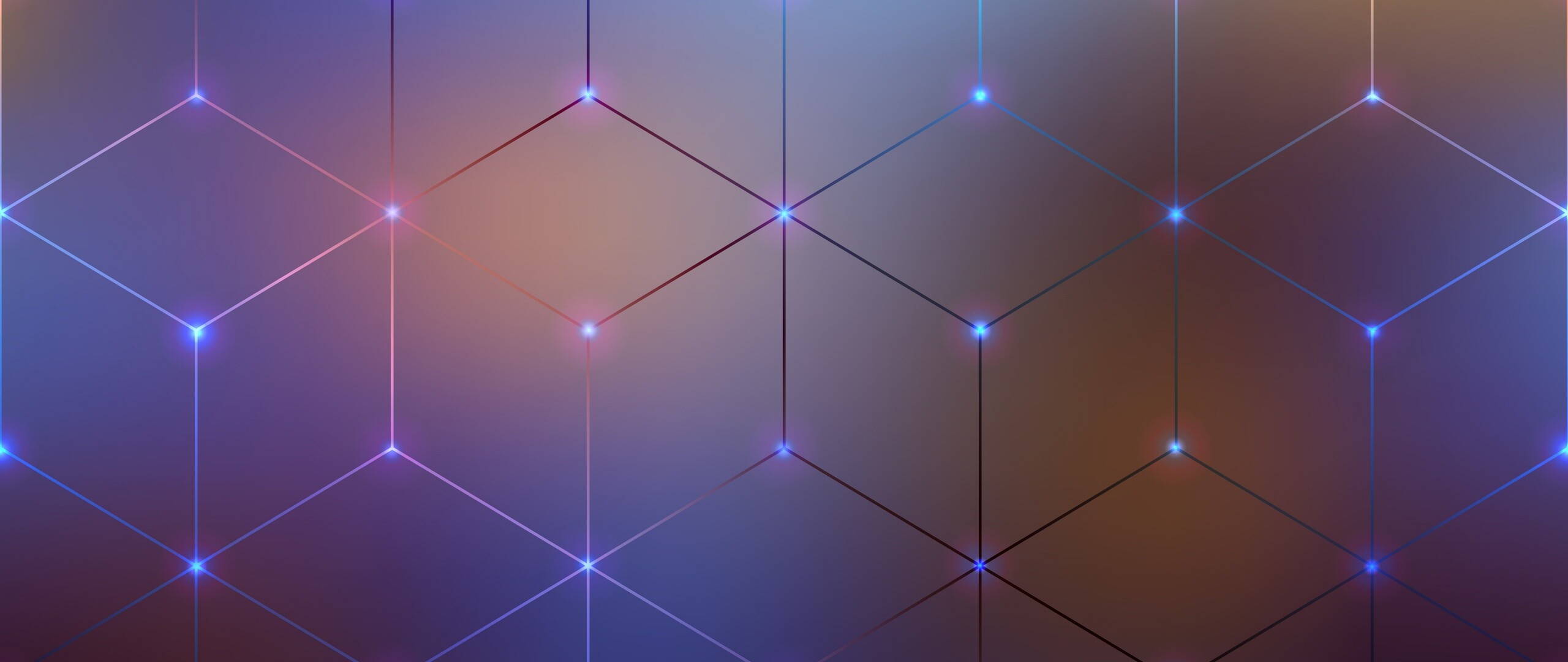 Geometric Abstract: Polygons, Blur, Connected dots, Hexagons, Vertex. 2560x1080 Dual Screen Wallpaper.