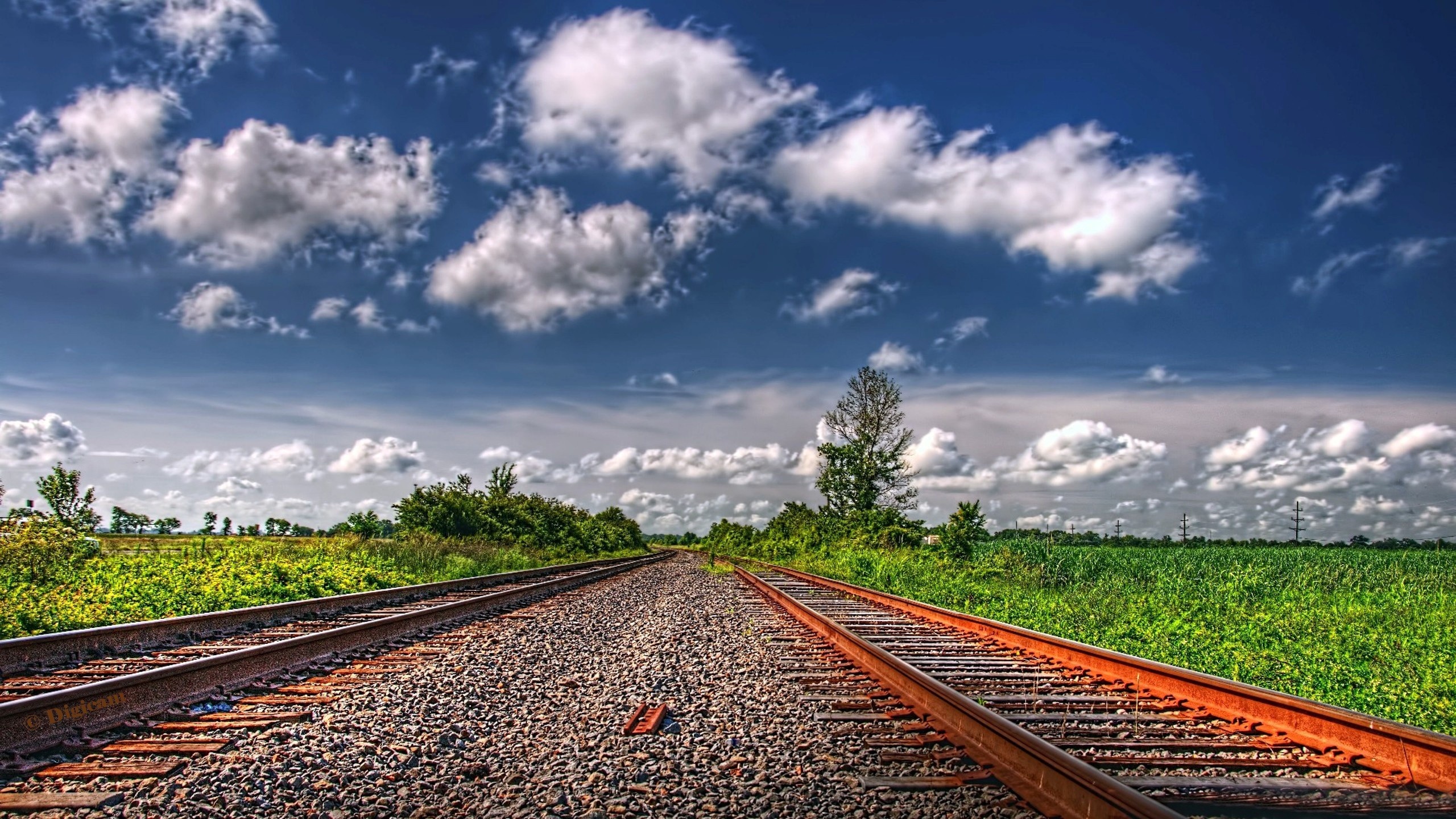 Railway travels, Landscape beauty, Sunset horizon, Clouds scenery, 2560x1440 HD Desktop
