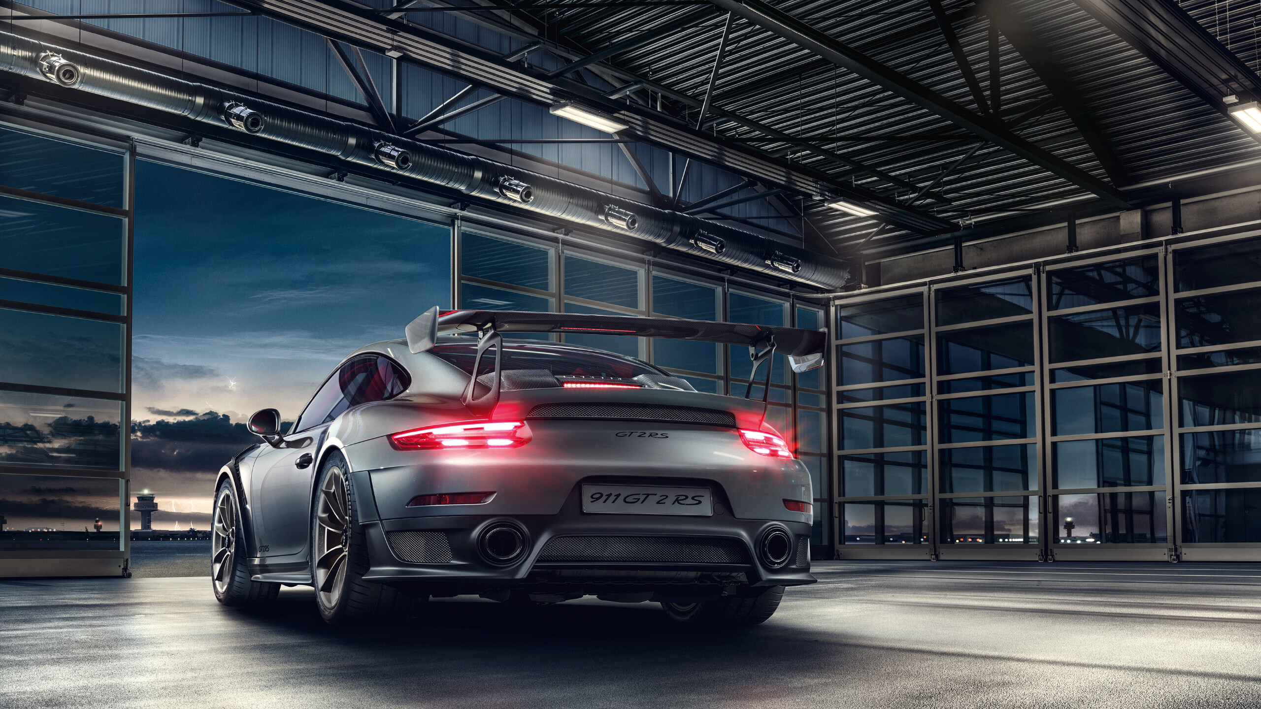 Porsche: 911 GT2 RS Rear, Automotive lighting. 2560x1440 HD Wallpaper.