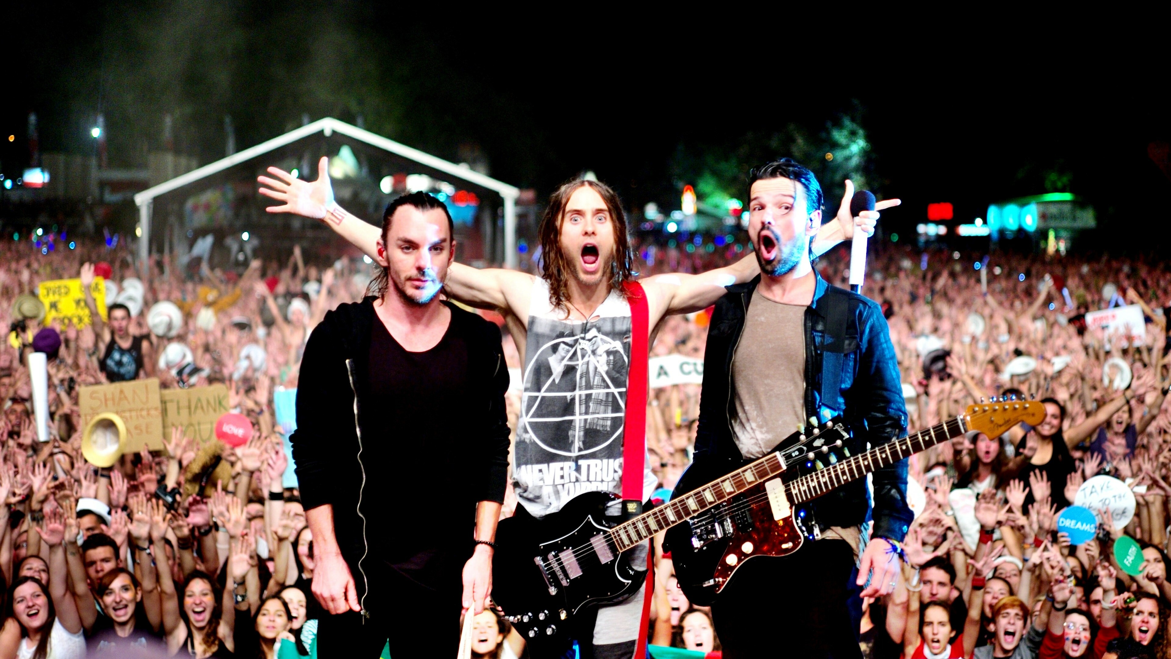 Thirty Seconds to Mars: Tomo Milicevic, Jared Leto, and Shannon Leto, Musicians. 3840x2160 4K Wallpaper.