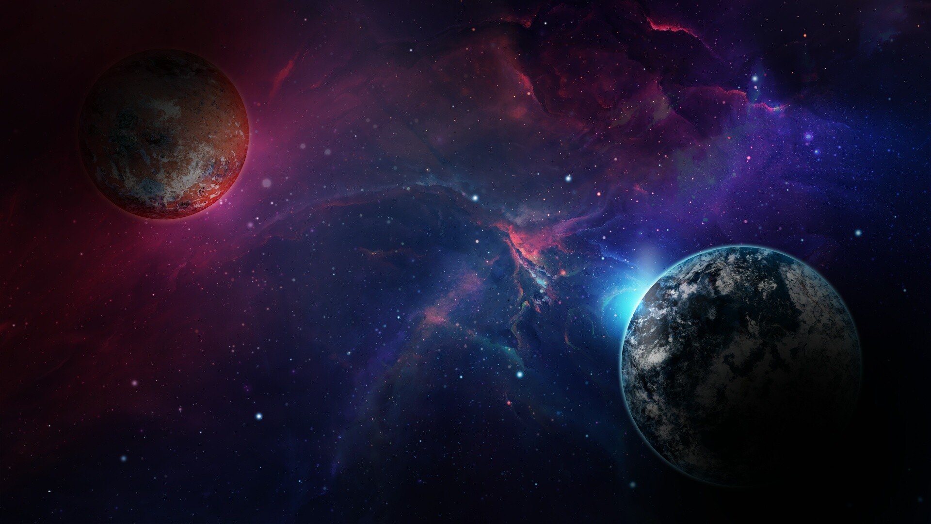 Planet: Space, The boundless three-dimensional extent, Astronomical objects. 1920x1080 Full HD Background.