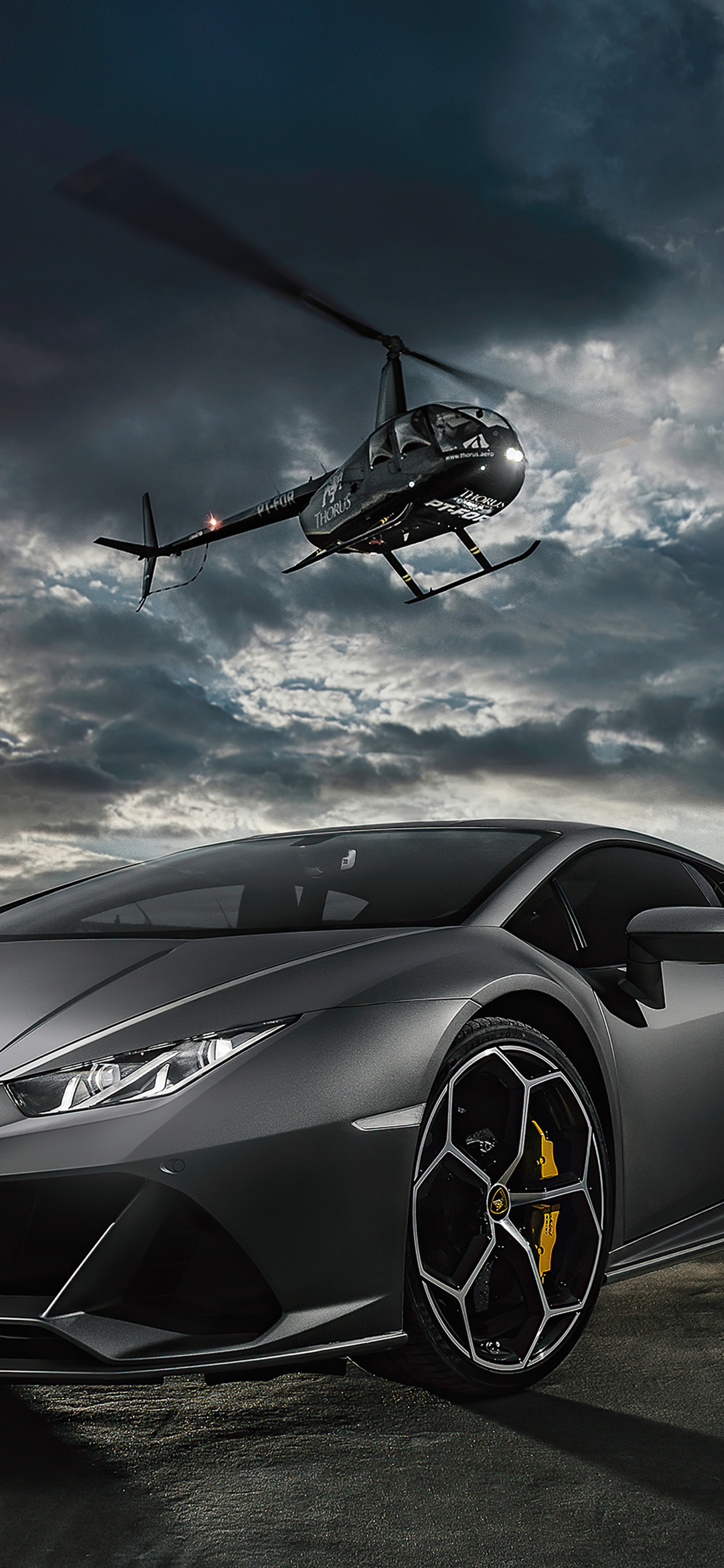 Lamborghini Huracan Evo, Helicopter aerial views, High-quality wallpapers, Luxury and speed, 1250x2690 HD Handy